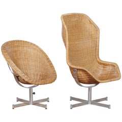 1960s, Set of Rattan Swivel Chairs by Dirk Van Sliedregt for Gebroeders Jonkers