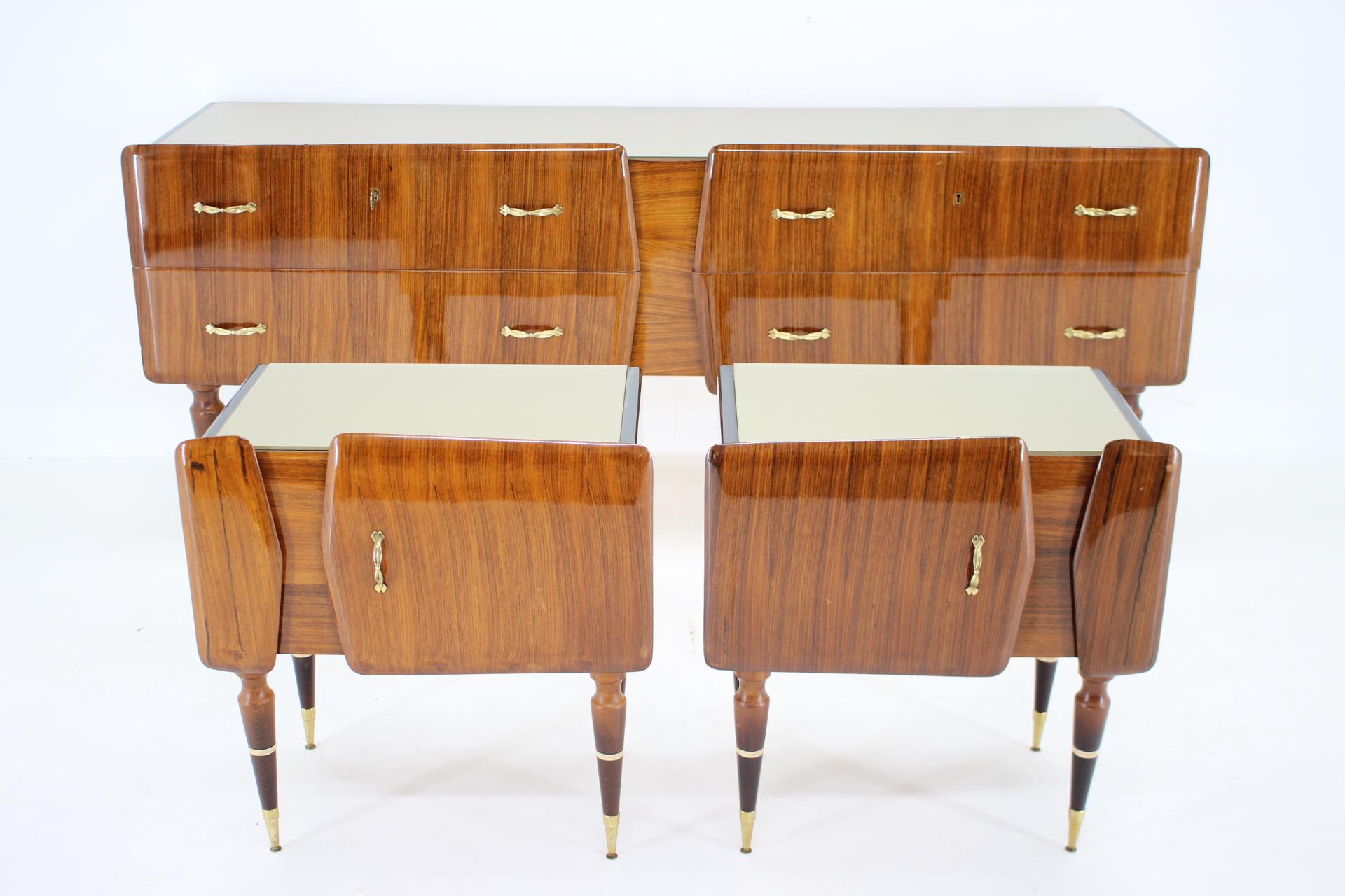 Mid-20th Century 1960s Set of Sculptural Wooden Bedside Tables and Sideboard, Italy For Sale