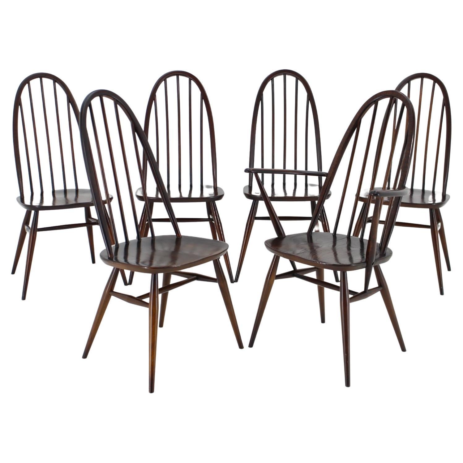 1960s Lucian Ercolani, Set of 6 Dining Windsor Chairs, Italy 