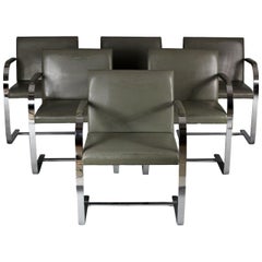 1960s Set of Six Brno Chairs, Mies van der Rohe for Knoll, Distressed Upholstery