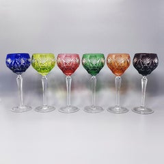 1960s Set of Six Crystal Glasses by Val Saint Lambert. Made in Belgium