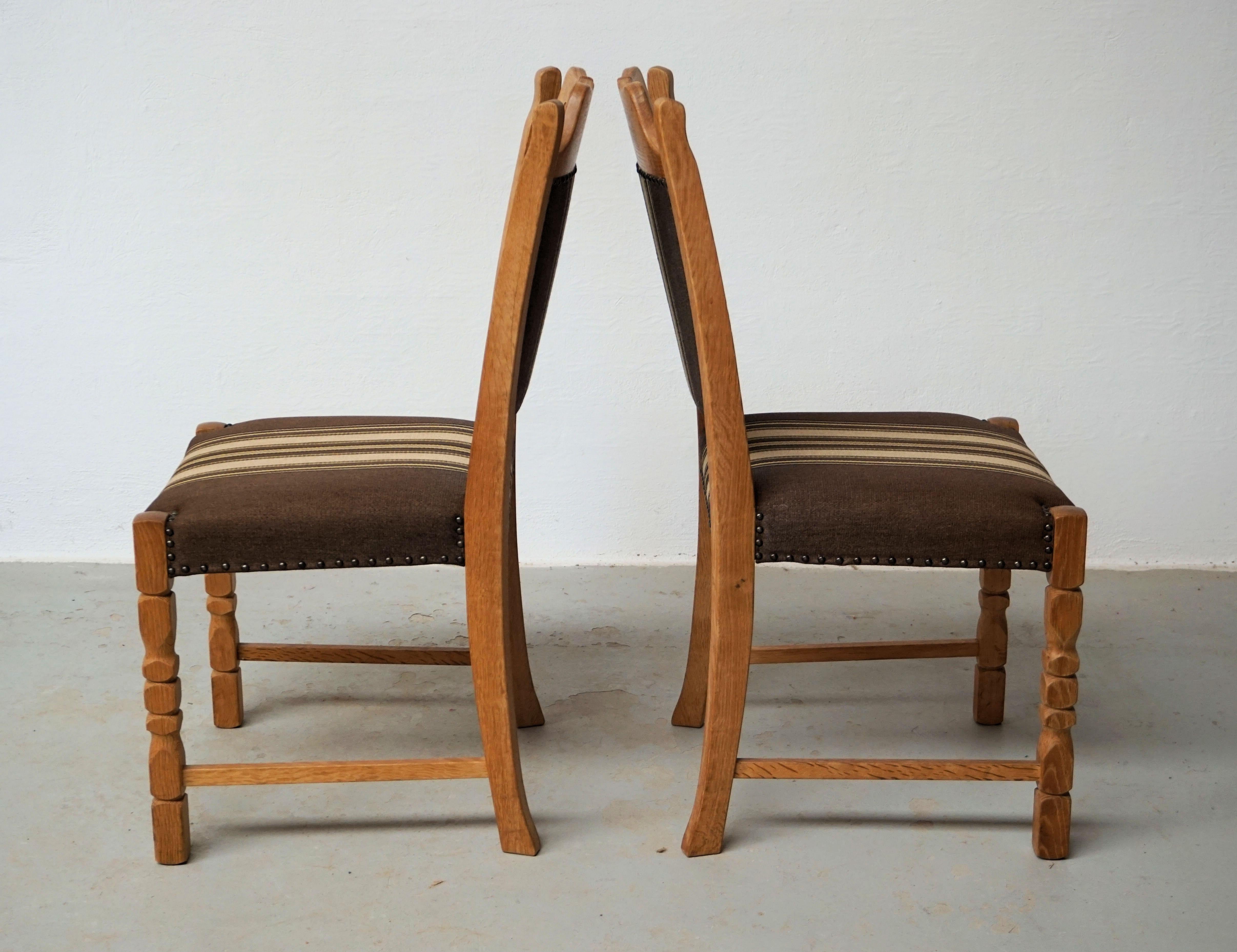 1960's Set of Six Danish Oak Dining Chairs in Henning Kjaernulf Brutalist Style For Sale 2