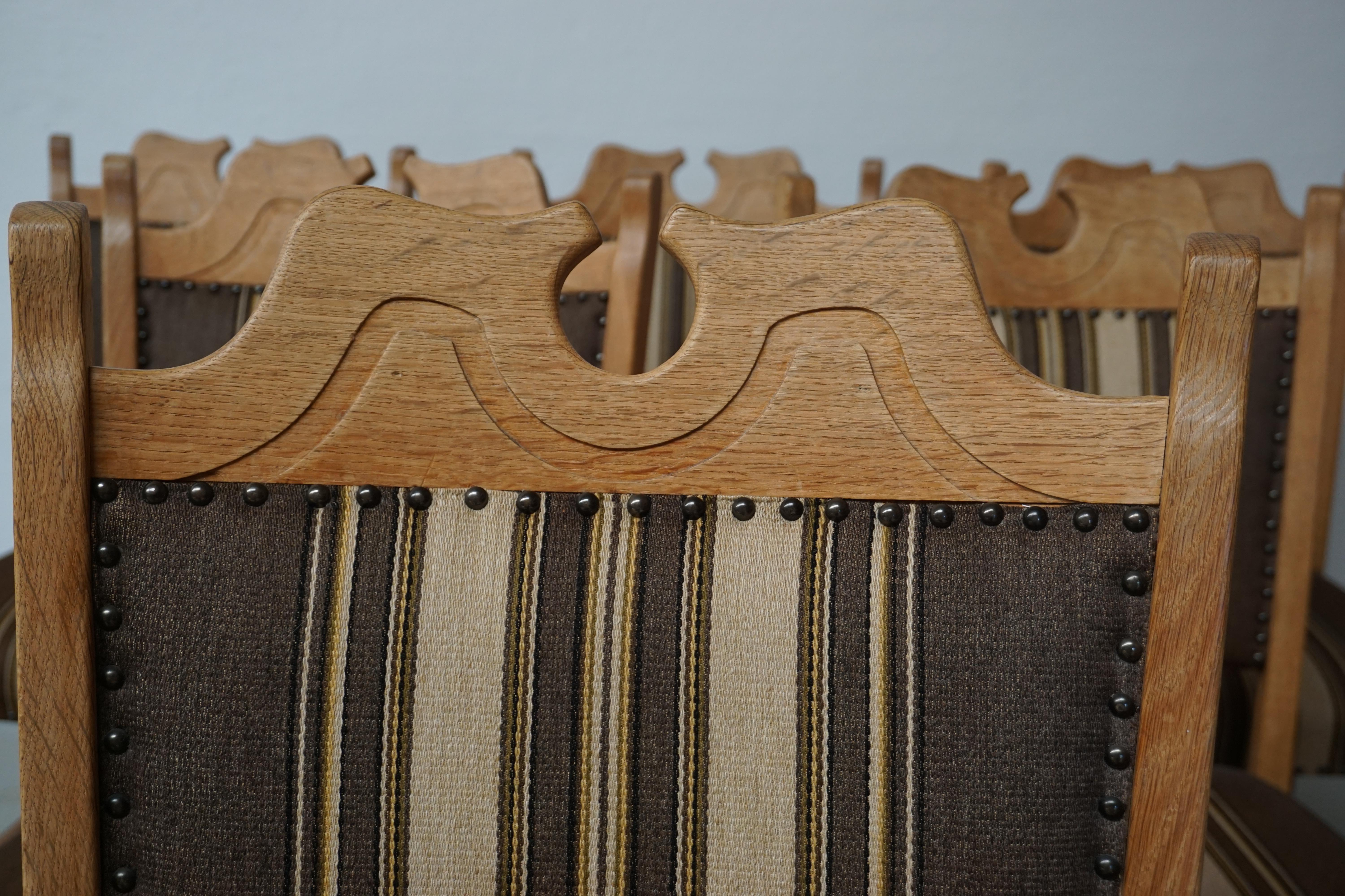 1960's Set of Six Danish Oak Dining Chairs in Henning Kjaernulf Brutalist Style For Sale 4