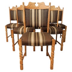 1960's Set of Six Danish Oak Dining Chairs in Henning Kjaernulf Brutalist Style