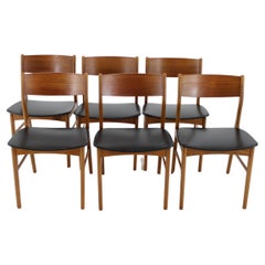 1960s Set of Six Danish Teak Dining Chairs with Leatherette Seats