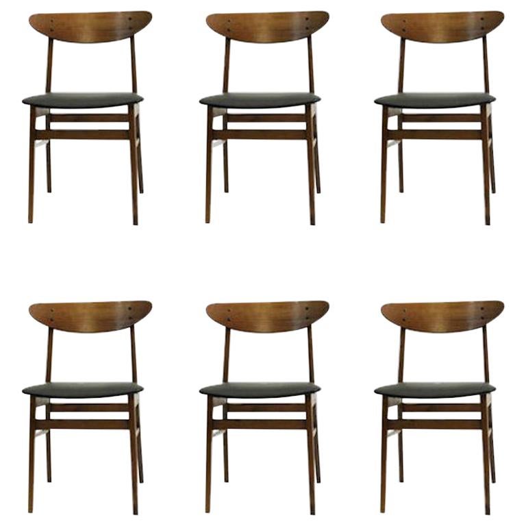 1960s Set of Six Danish Th. Harlev Dining Chairs in Teak and Beech by Farstrup