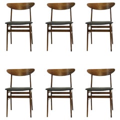 1960s Set of Six Danish Th. Chaises de salle à manger Harlev en teck et hêtre de Farstrup