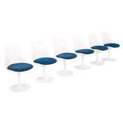 1960s Set of Six Eero Saarinen for Knoll Tulip Dining Chairs with Blue Pads