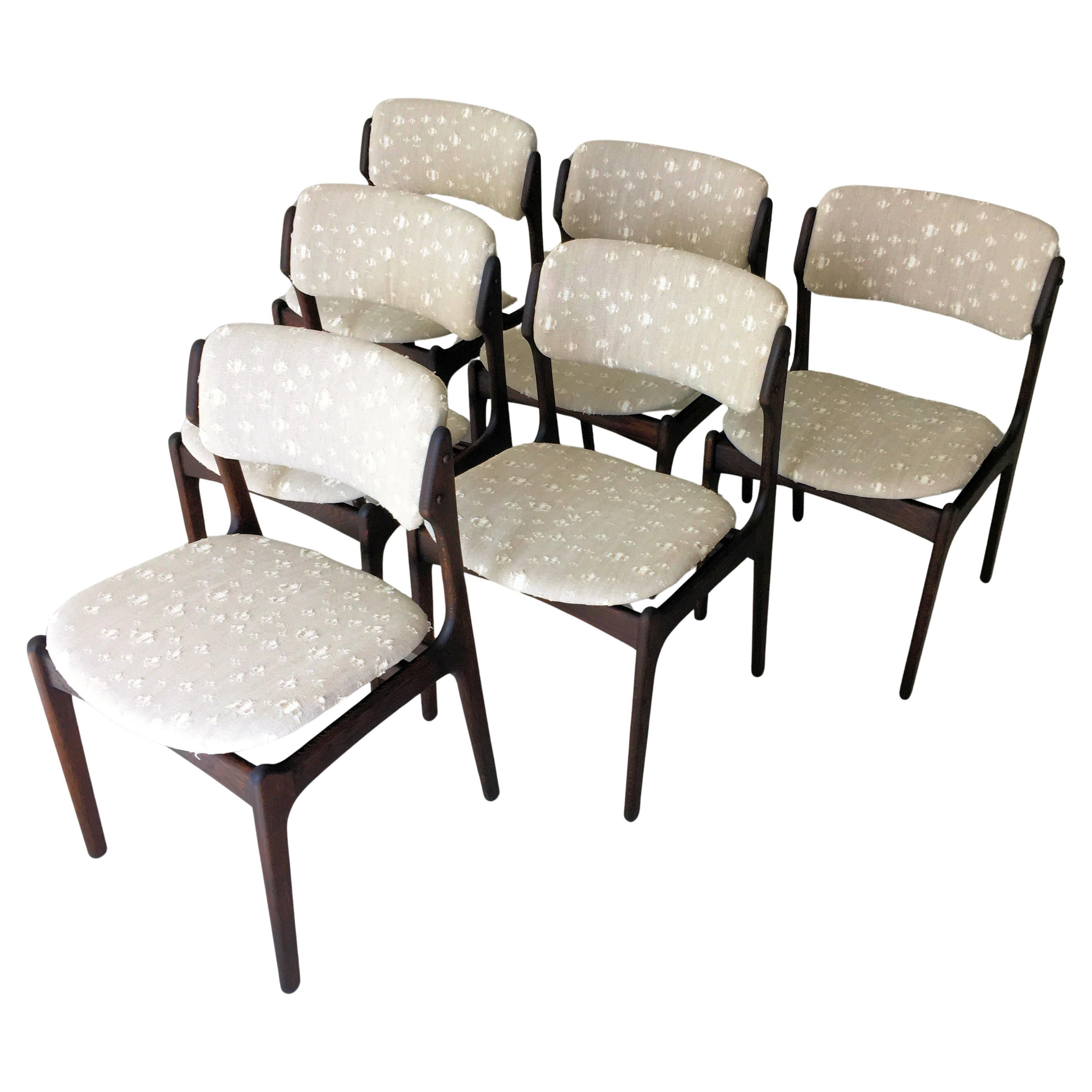 1960s Set of Six Fully Restored Customizable Erik Buch Tanned Oak Dining Chairs