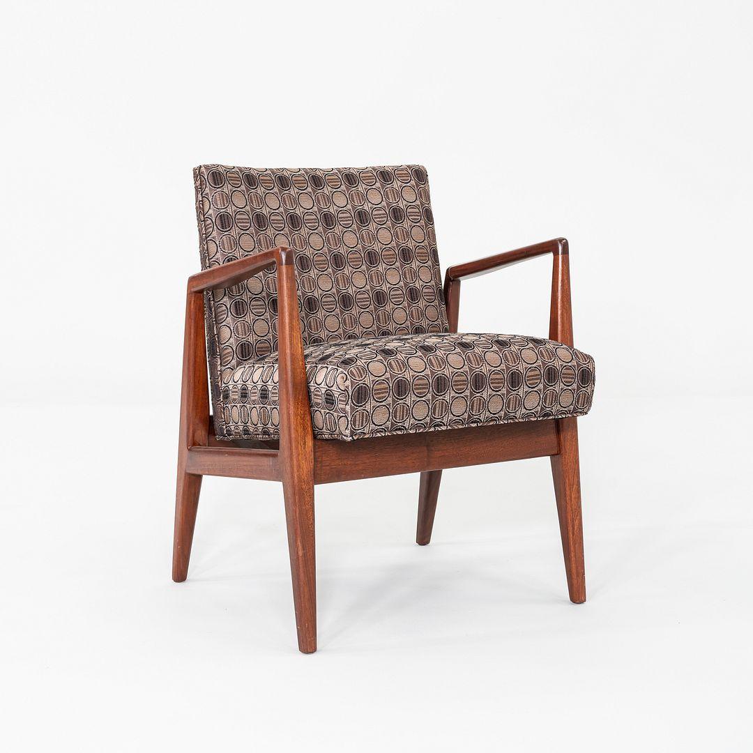 American 1960s Set of Six Jens Risom Designs C-120 Dining Armchairs in Walnut and Fabric For Sale