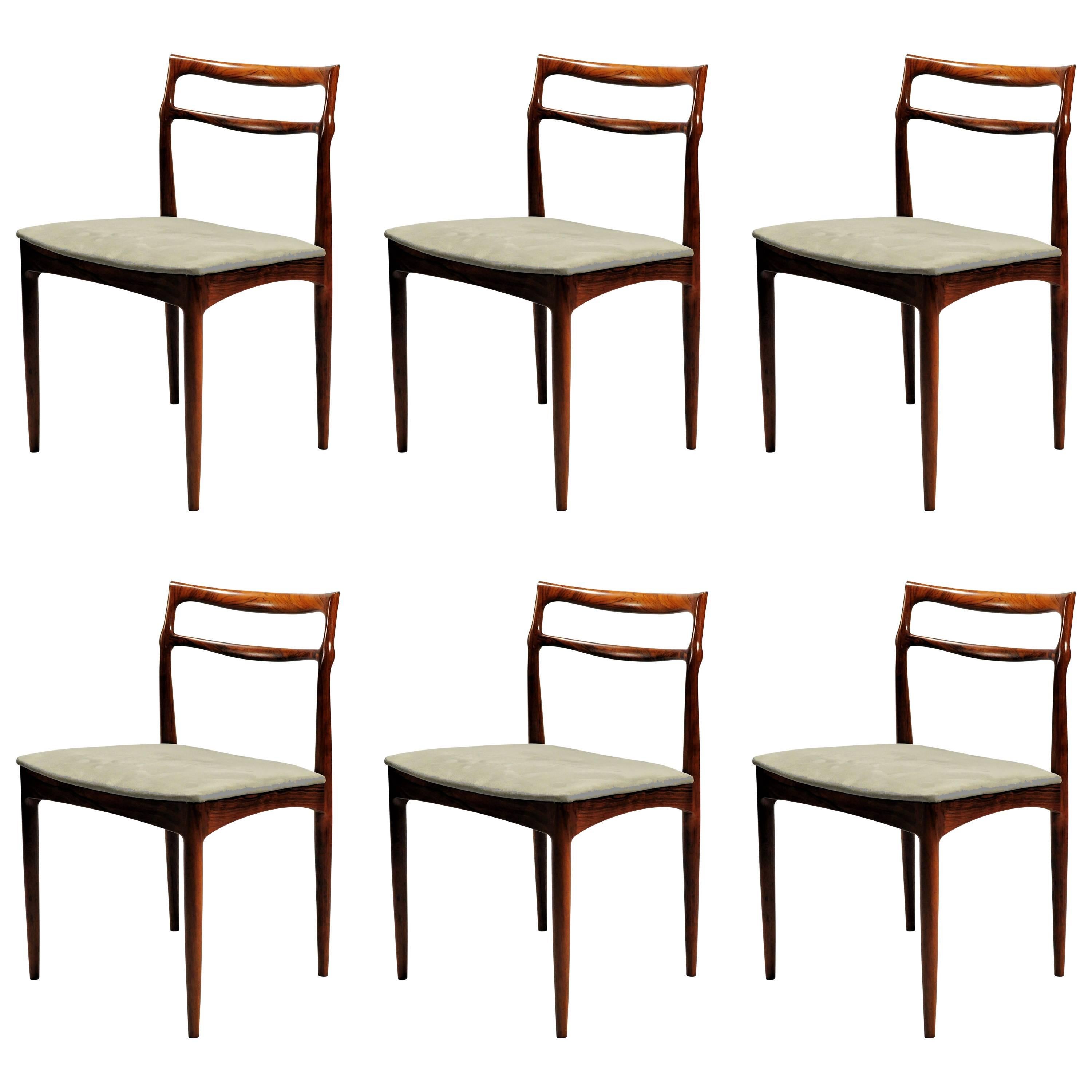 1960s Set of Six Johannes Andersen Chairs in Rosewood and Kvadrat Upholstery