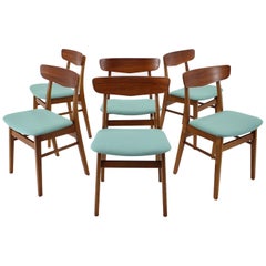 Retro 1960s Set of Six Oak Dining Chairs, Denmark