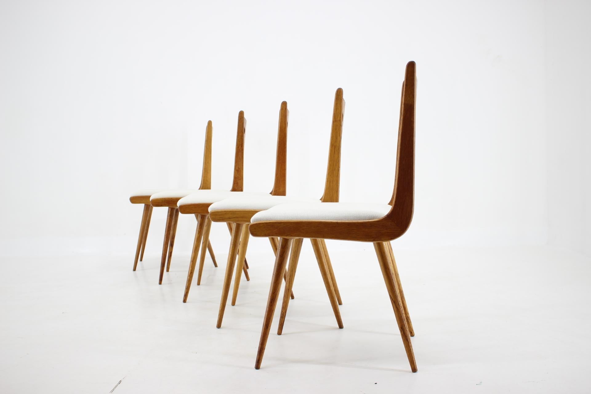 Mid-Century Modern 1960s Set of Six Rare Oak Dining Chairs, Czechoslovakia