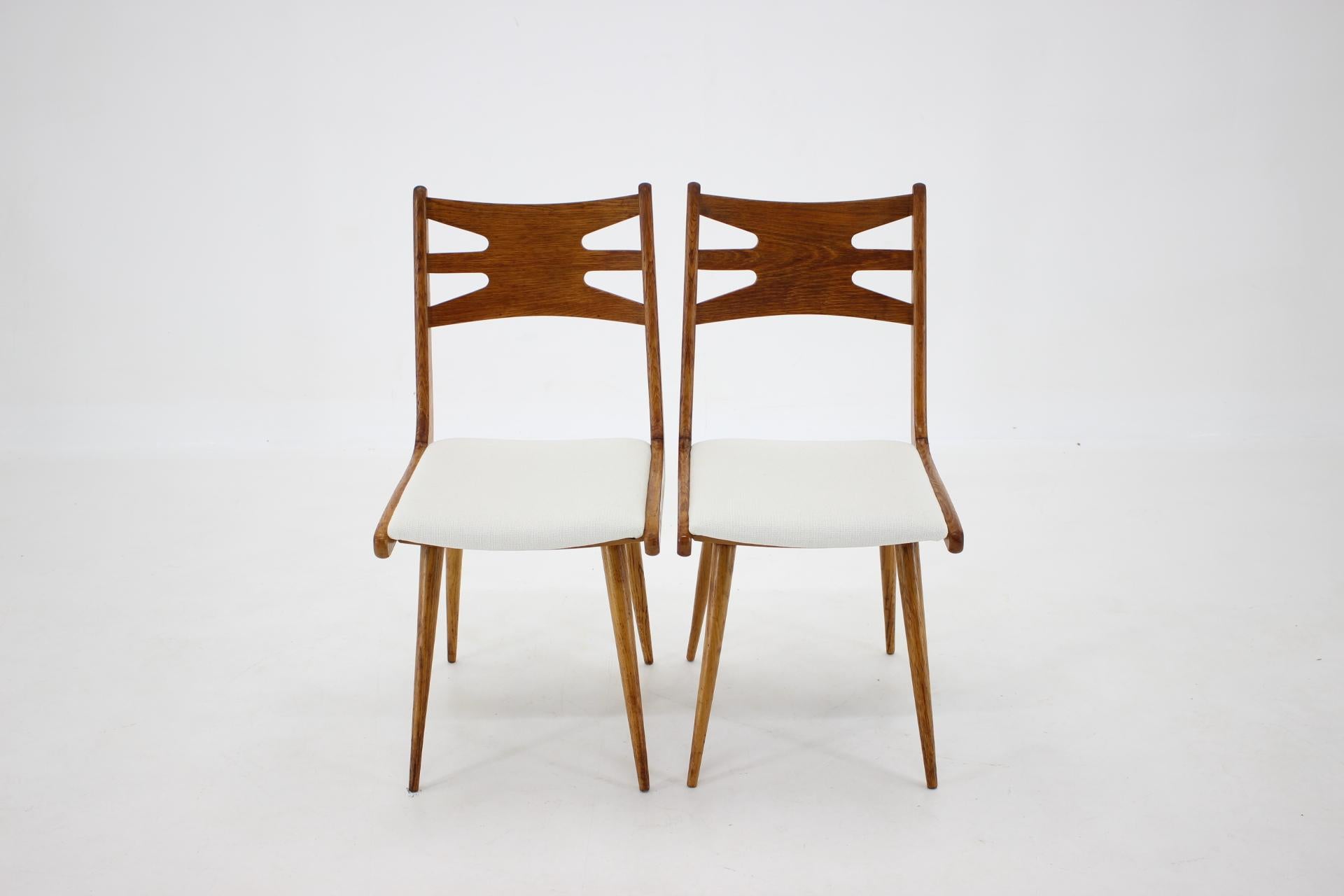 Mid-20th Century 1960s Set of Six Rare Oak Dining Chairs, Czechoslovakia