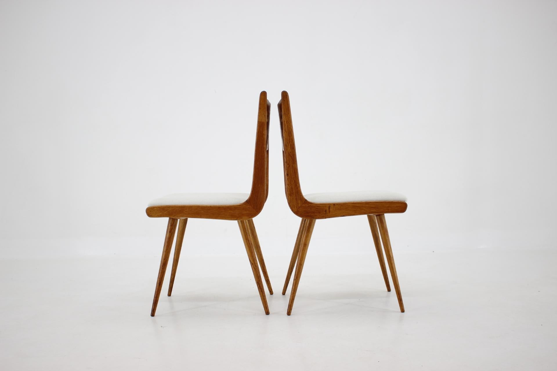 1960s Set of Six Rare Oak Dining Chairs, Czechoslovakia 1