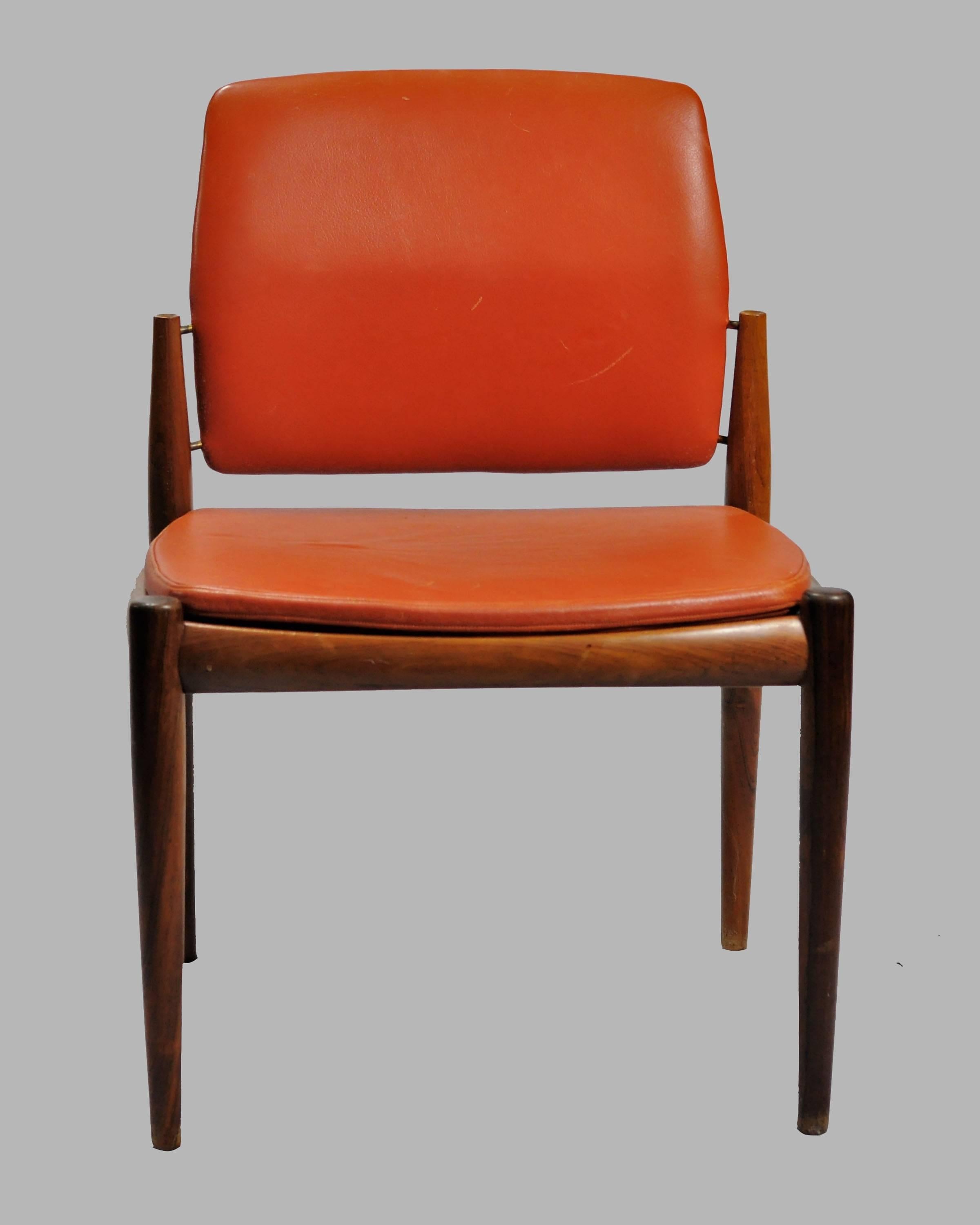 Rare set of six very well designed and well crafted dining chairs made for executive use at the old Skanderborg city hall in the 1960s.

The chairs are in very good condition with only few signs of age and use.

We have a similar set of 12