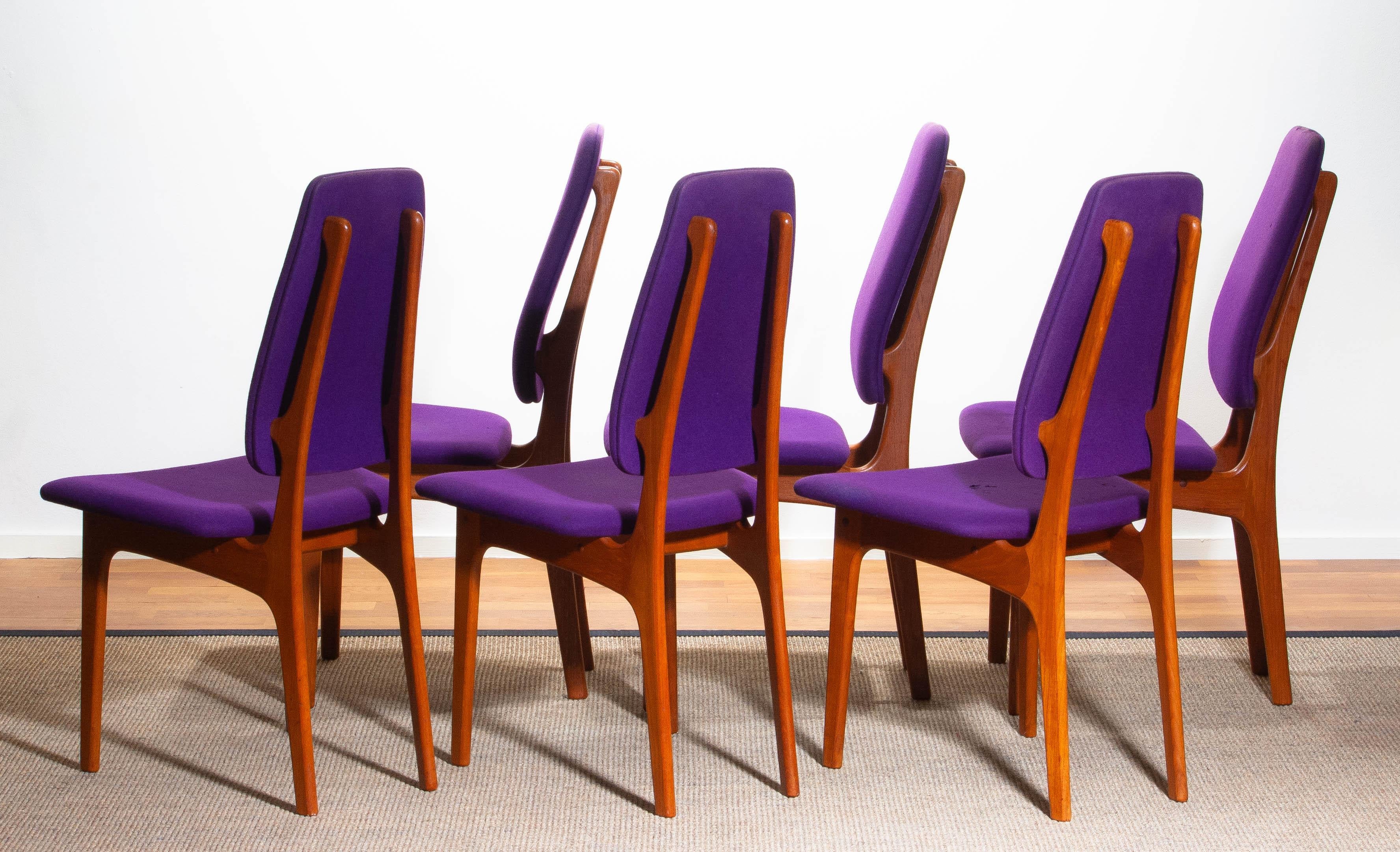 1960s Set of Six Slim Teak High Back Dinning Chairs by Erik Buch for O.D. Møbler 5