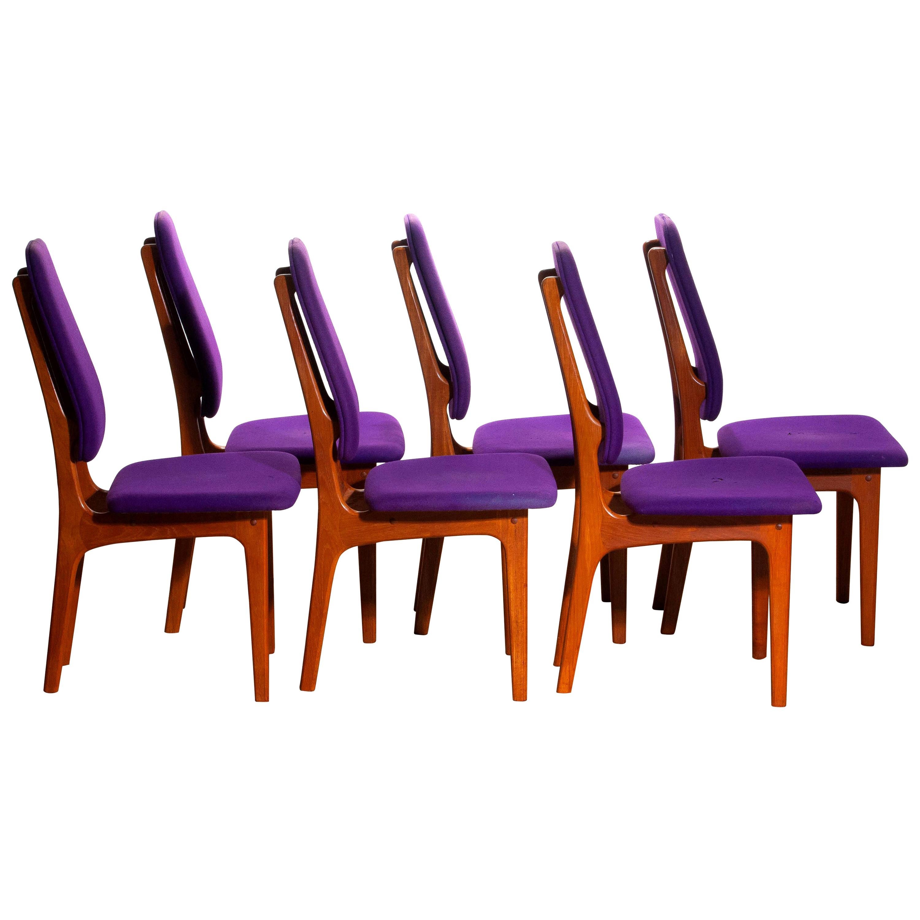 1960s Set of Six Slim Teak High Back Dinning Chairs by Erik Buch for O.D. Møbler 6