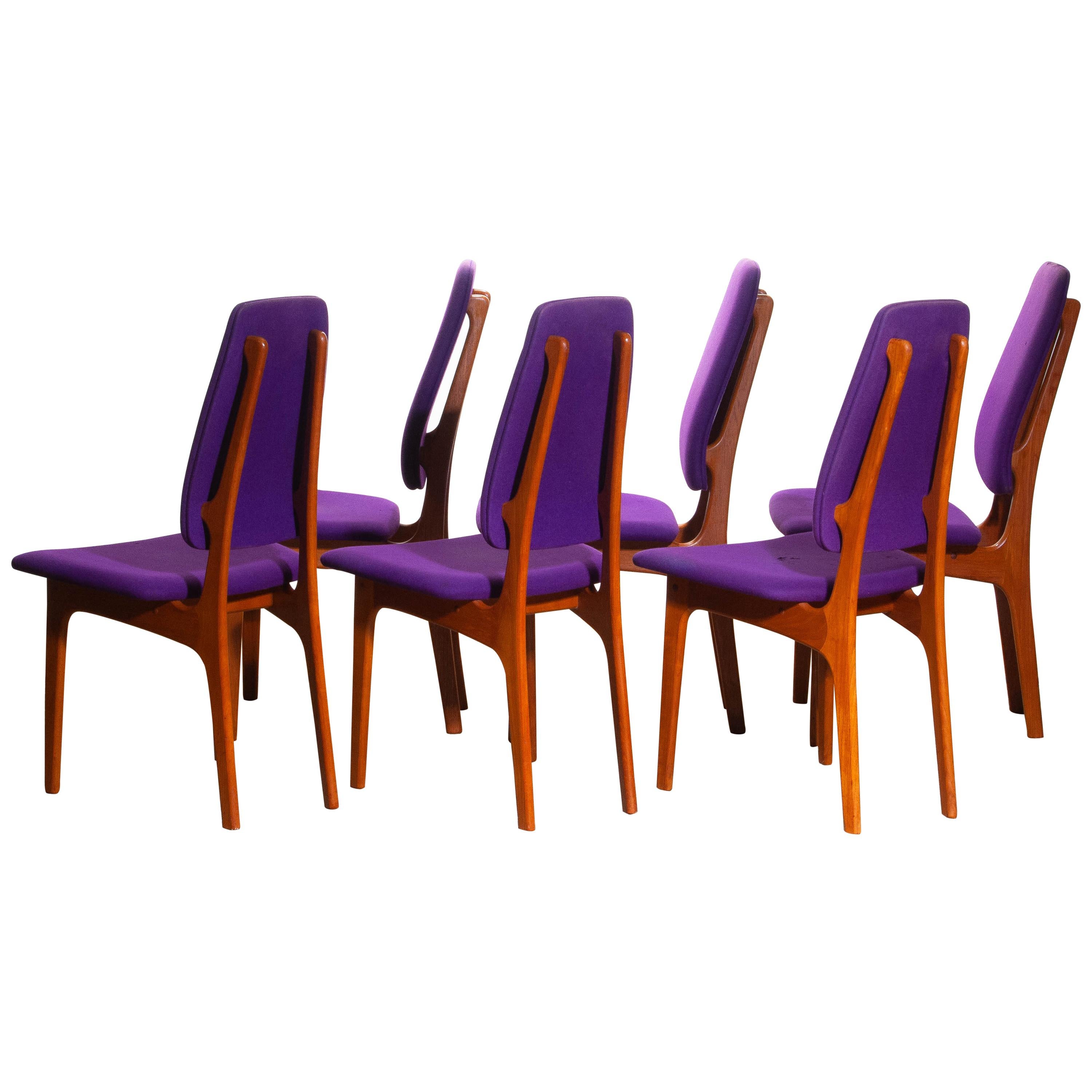 1960s Set of Six Slim Teak High Back Dinning Chairs by Erik Buch for O.D. Møbler 8