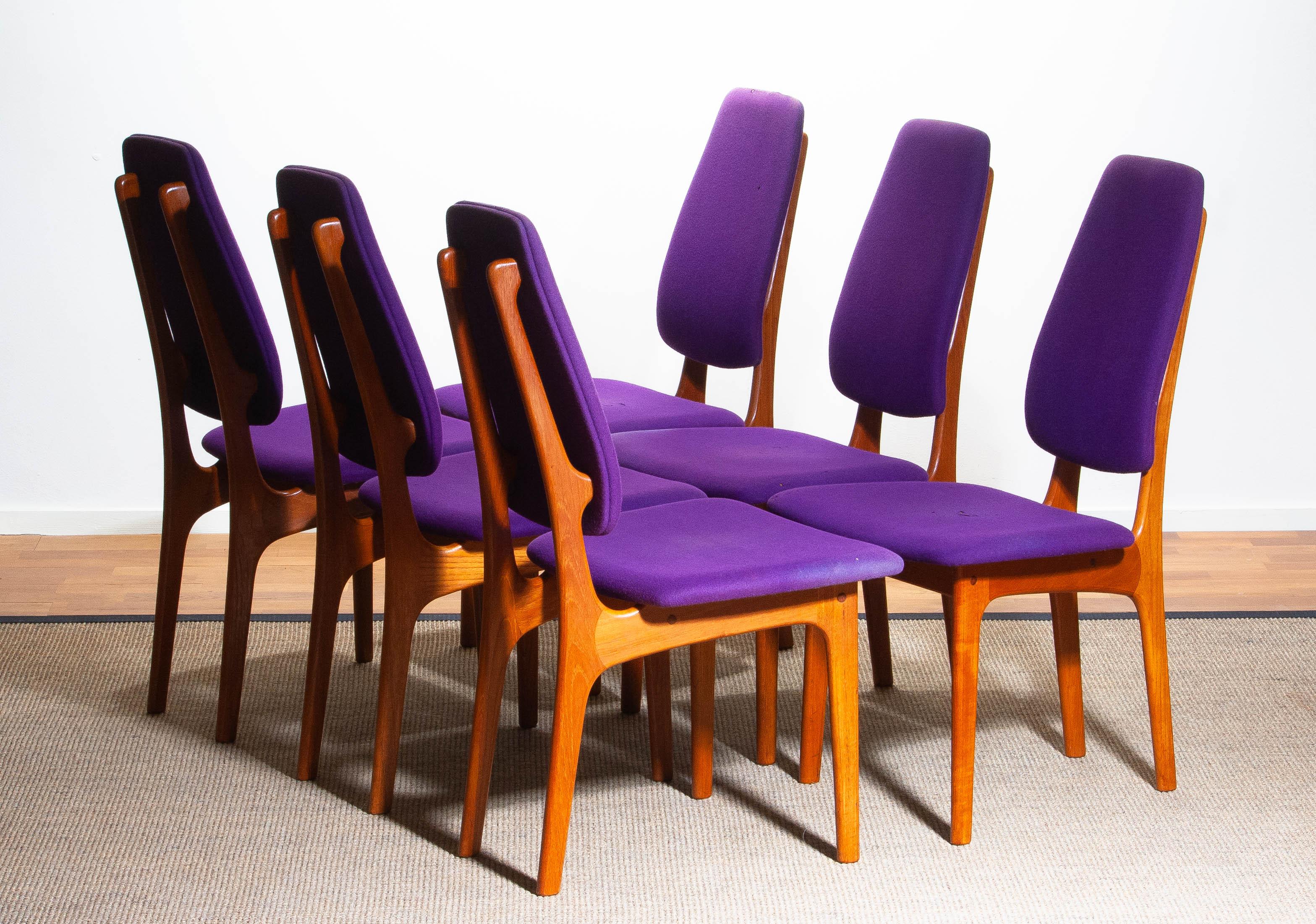 1960s Set of Six Slim Teak High Back Dinning Chairs by Erik Buch for O.D. Møbler 9