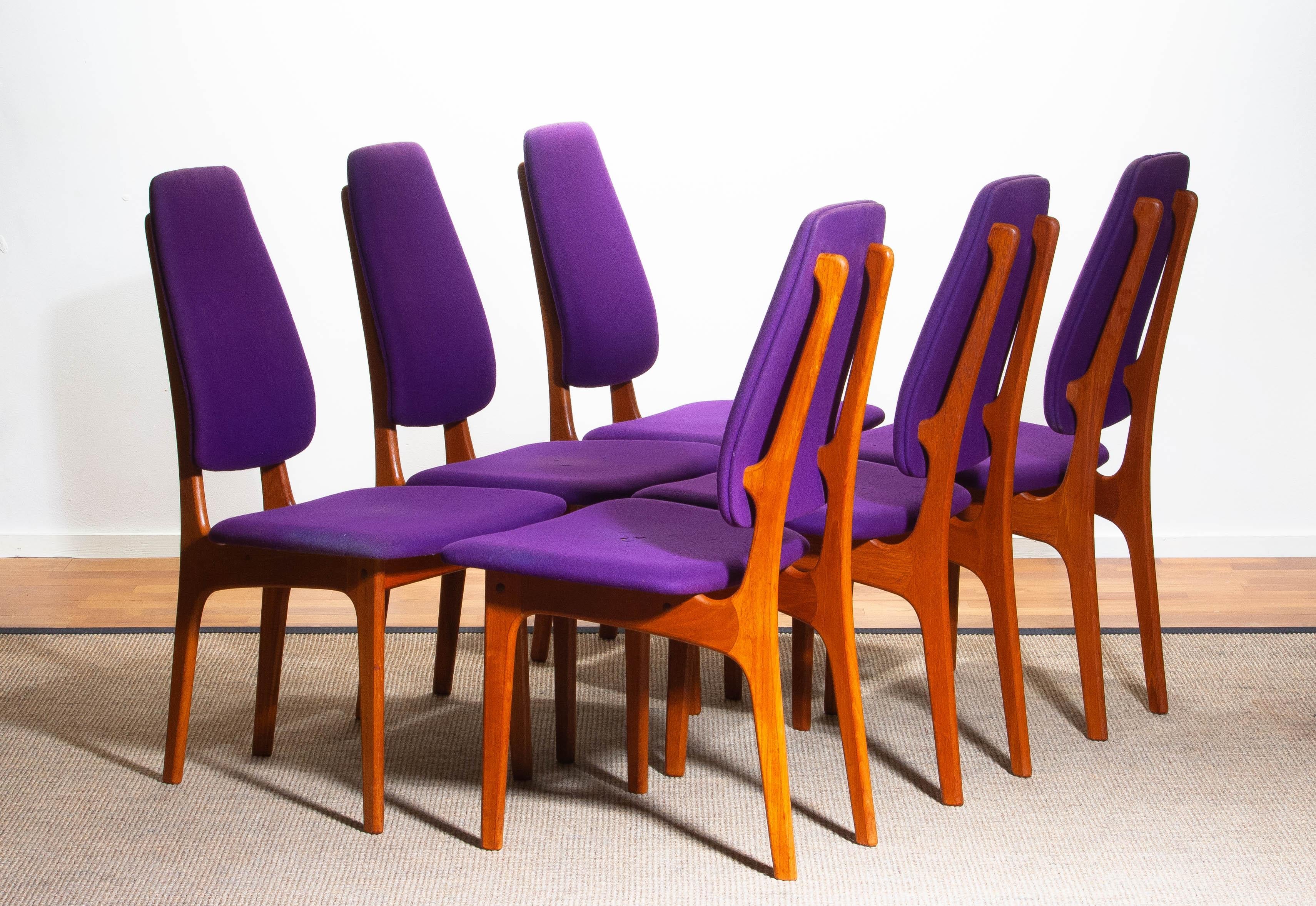 1960s Set of Six Slim Teak High Back Dinning Chairs by Erik Buch for O.D. Møbler 10