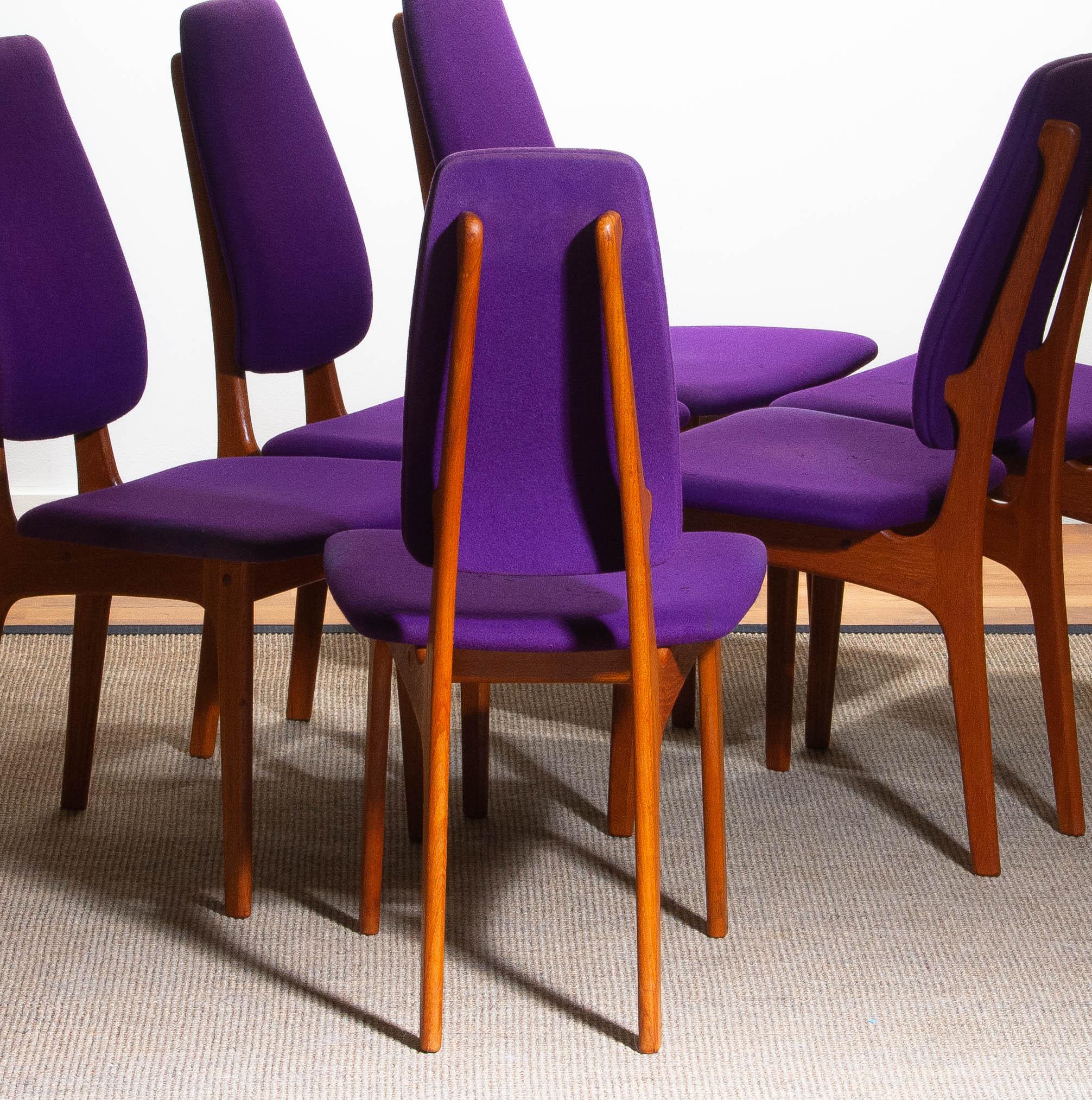1960s Set of Six Slim Teak High Back Dinning Chairs by Erik Buch for O.D. Møbler 11