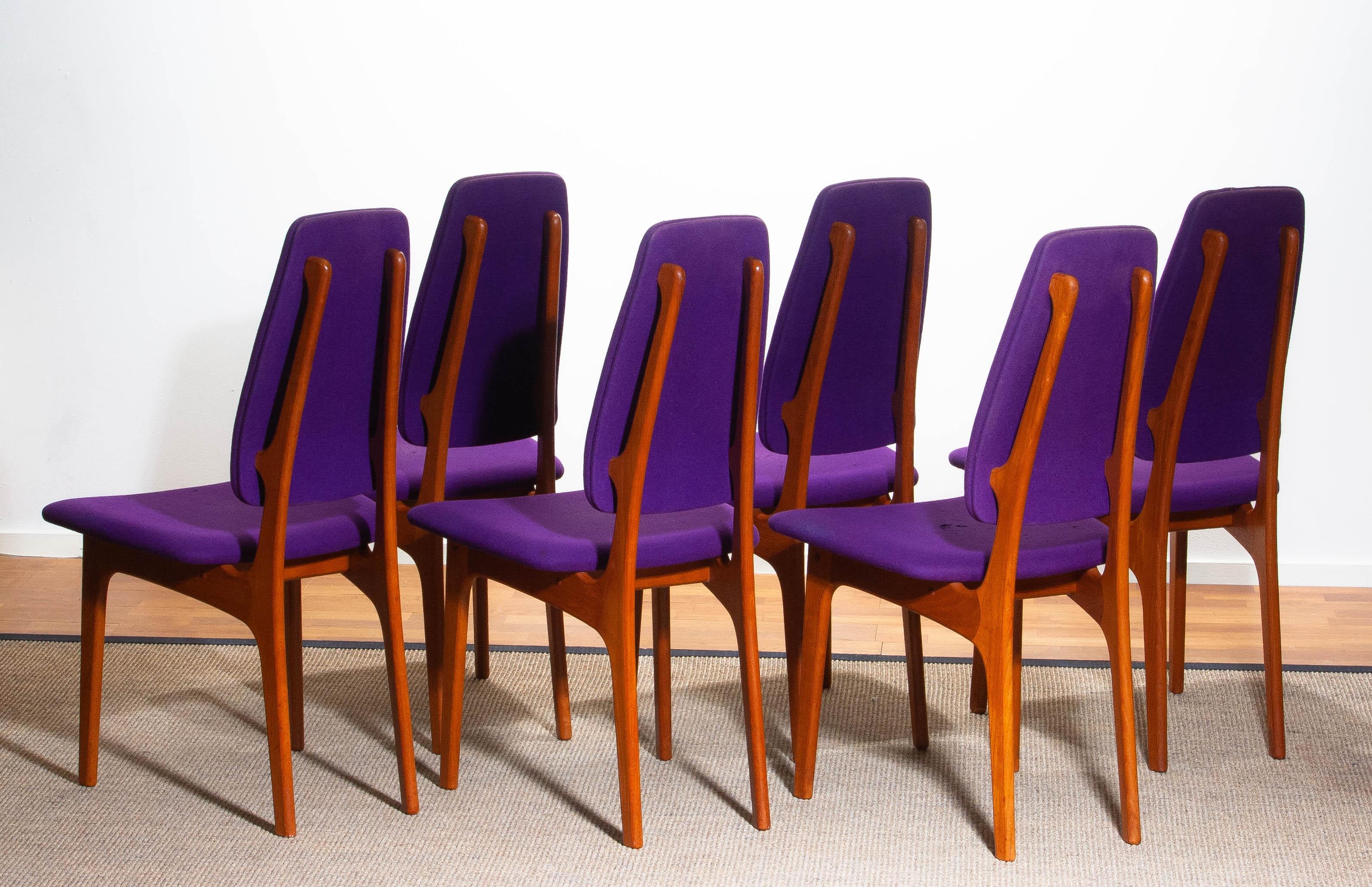 1960s Set of Six Slim Teak High Back Dinning Chairs by Erik Buch for O.D. Møbler In Good Condition In Silvolde, Gelderland