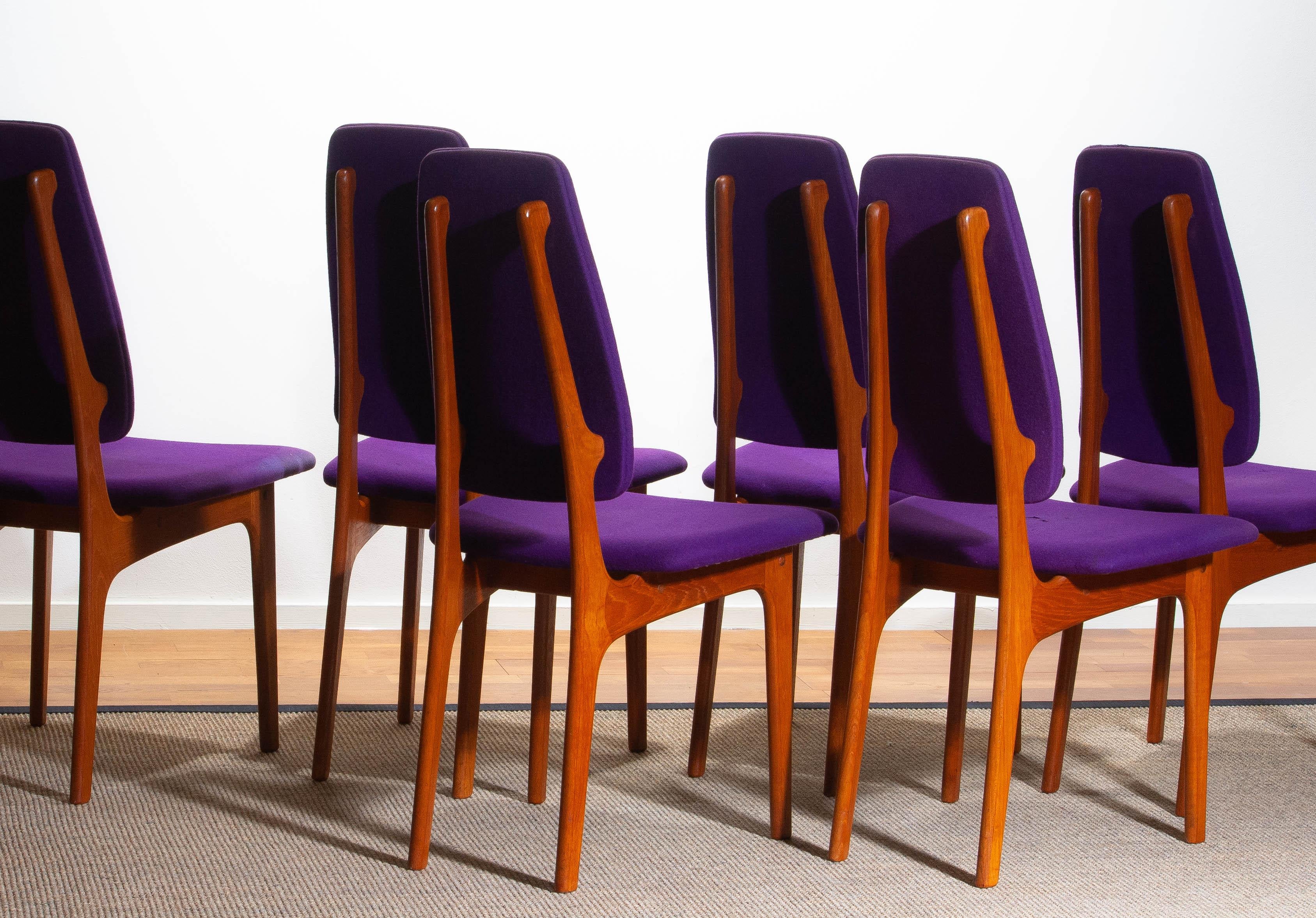 Mid-20th Century 1960s Set of Six Slim Teak High Back Dinning Chairs by Erik Buch for O.D. Møbler