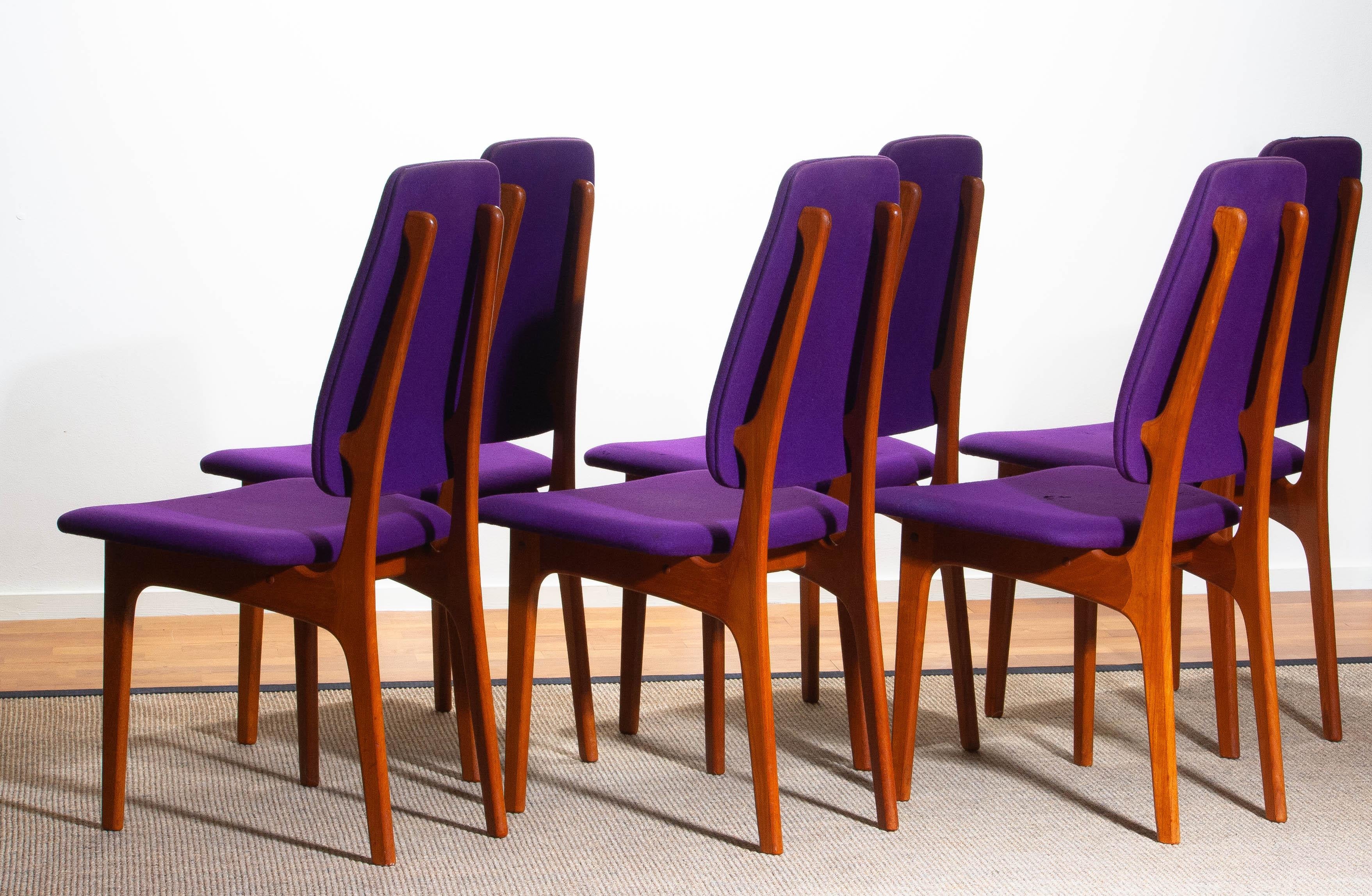 Mid-20th Century 1960s Set of Six Slim Teak High Back Dinning Chairs by Erik Buch for O.D. Møbler