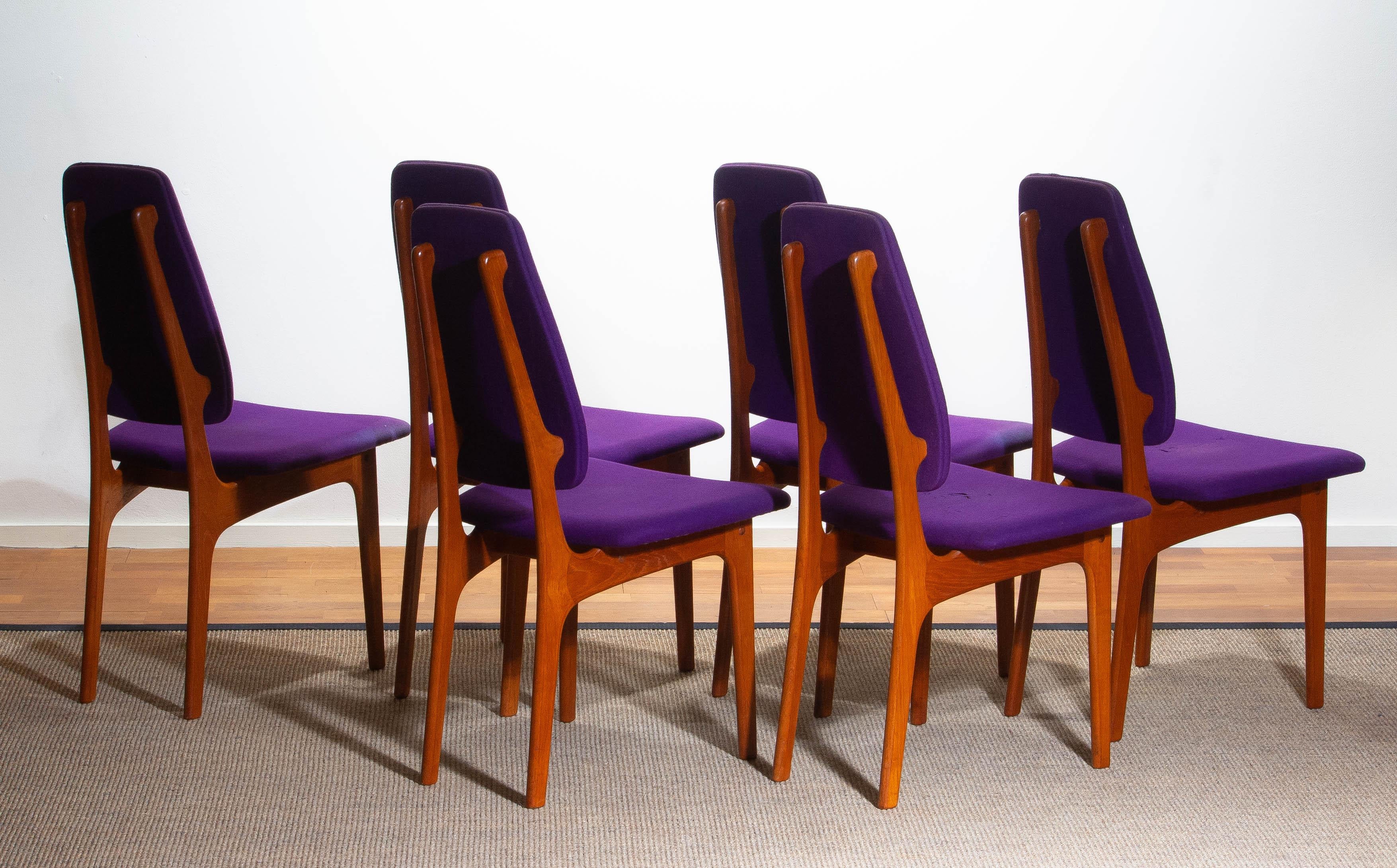 Mid-20th Century 1960s Set of Six Slim Teak High Back Dinning Chairs by Erik Buch for O.D. Møbler