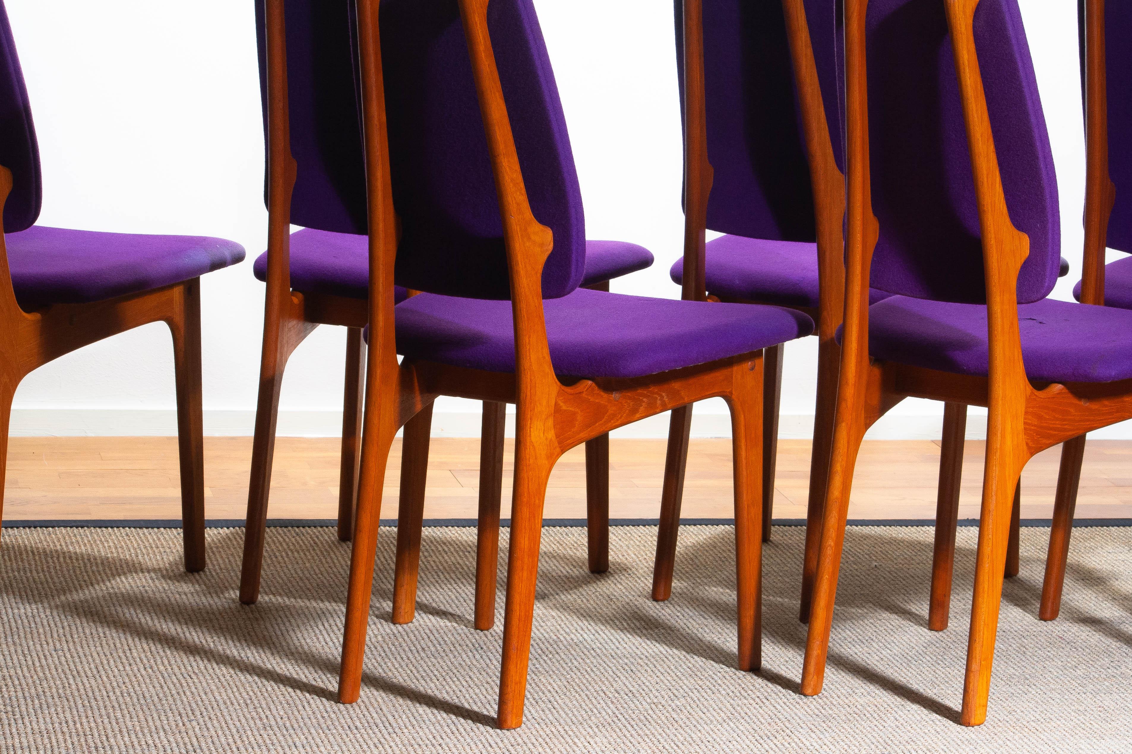 1960s Set of Six Slim Teak High Back Dinning Chairs by Erik Buch for O.D. Møbler 1