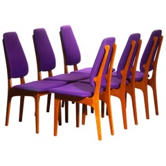 1960s Set of Six Slim Teak High Back Dinning Chairs by Erik Buch for O.D. Møbler