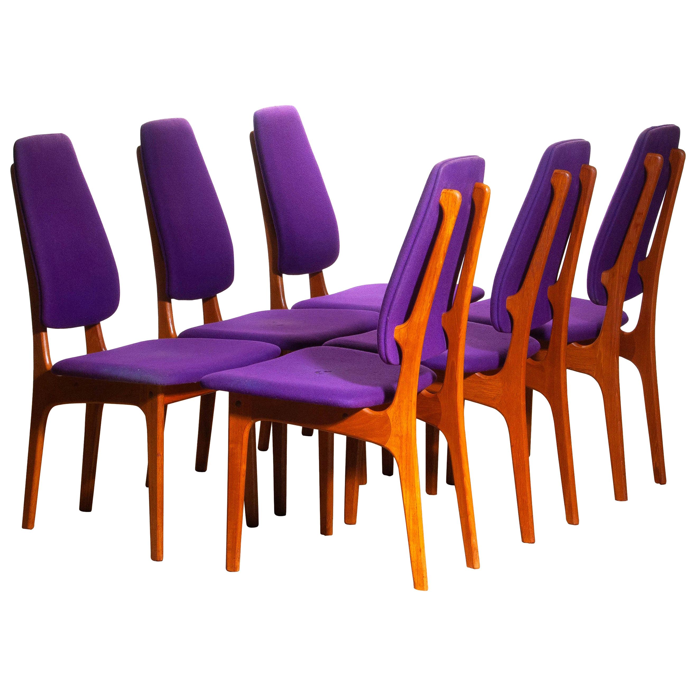 1960s Set of Six Slim Teak High Back Dinning Chairs by Erik Buch for O.D. Møbler