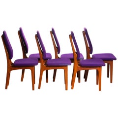1960s Set of Six Slim Teak High Back Dinning Chairs by Erik Buch for O.D. Møbler