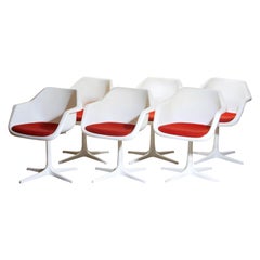 1960s, Set of Six White Swivel Chair by Robin Day for Hille, France