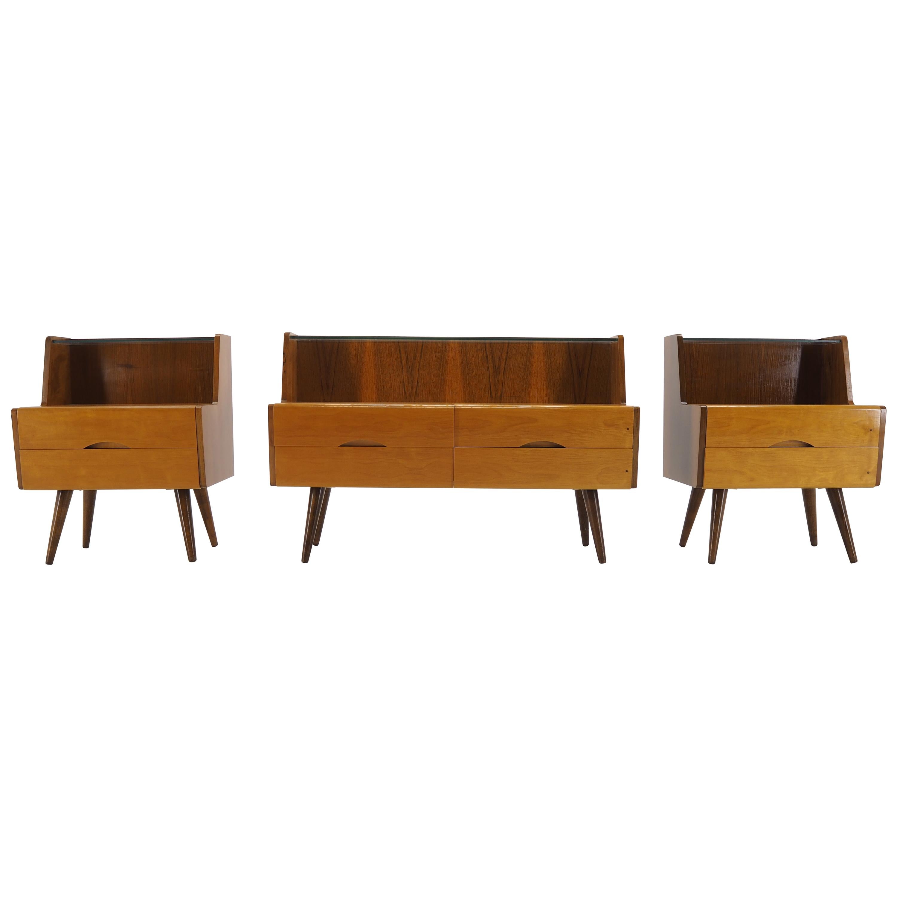 1960s Set of Three Bed Side Tables in Brussels Style, Czechoslovakia