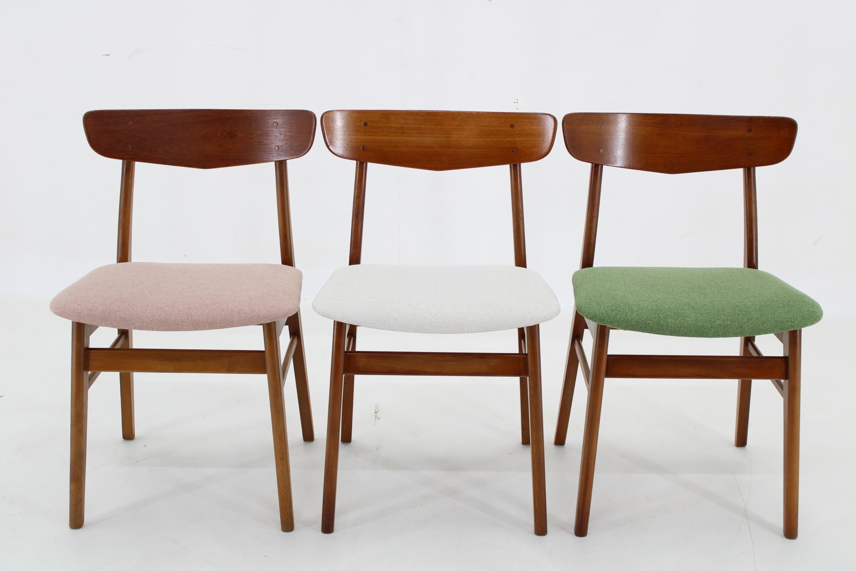 Mid-Century Modern 1960s Set of Three Danish Teak Chairs, Restored