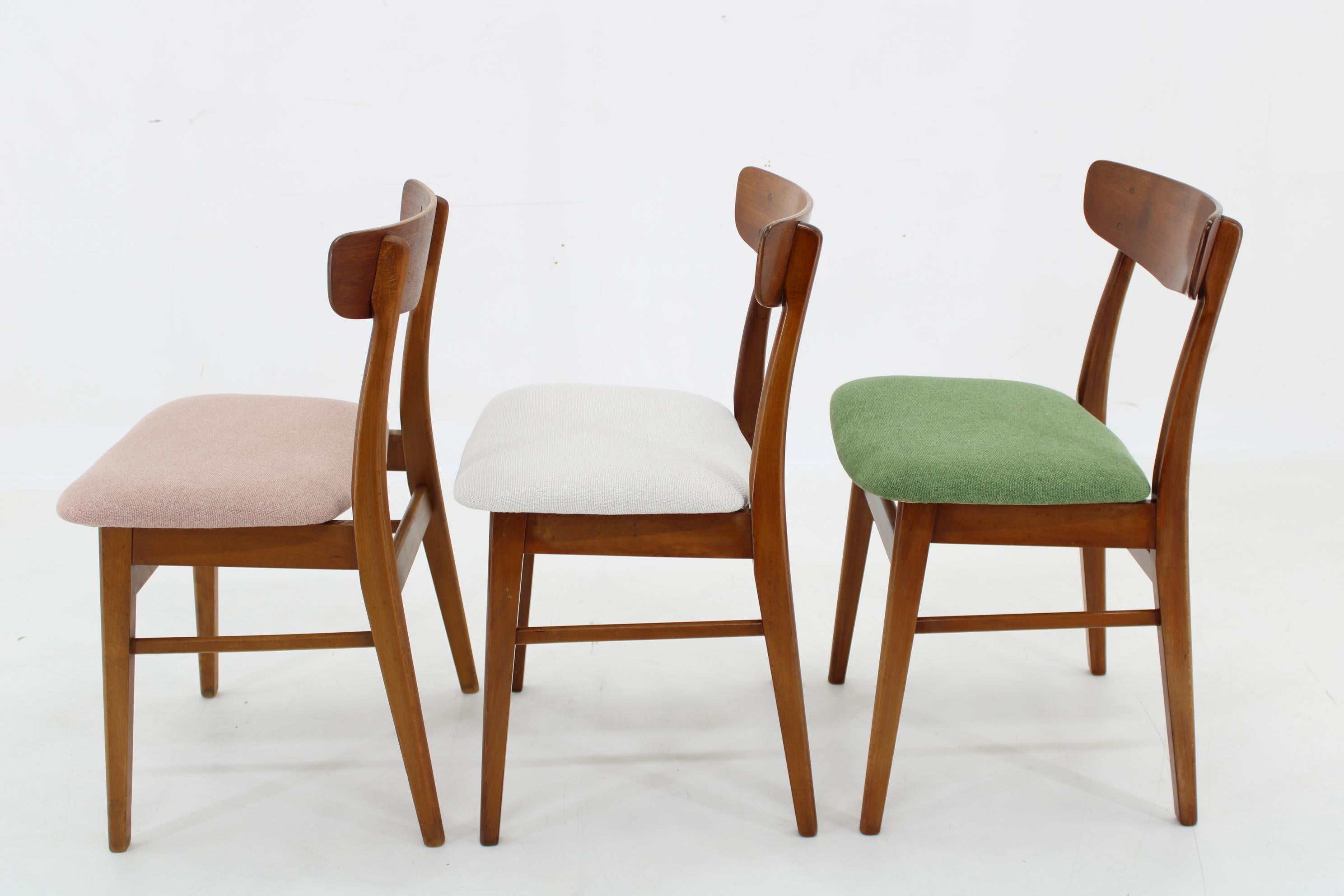 Mid-20th Century 1960s Set of Three Danish Teak Chairs, Restored