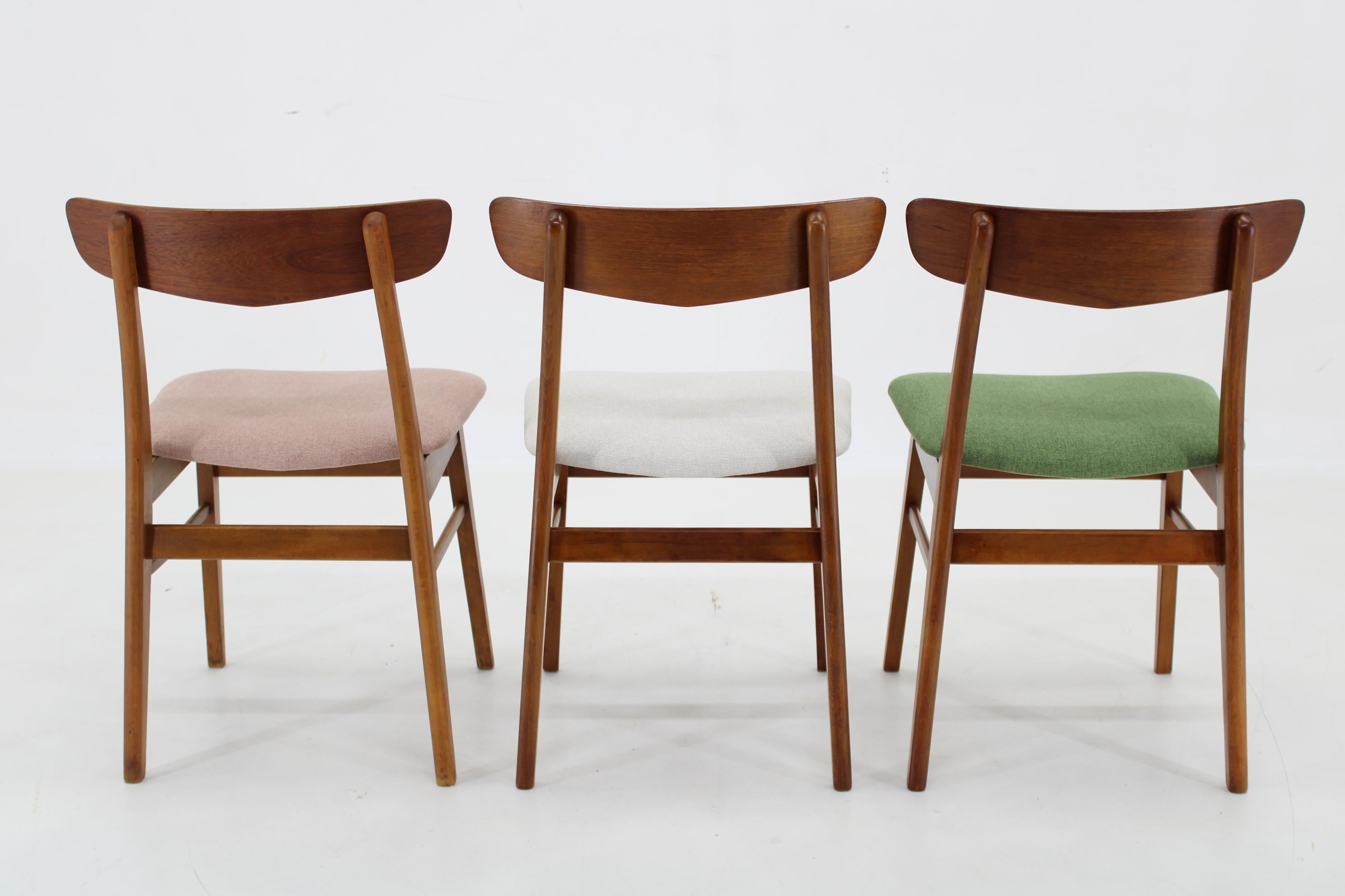 1960s Set of Three Danish Teak Chairs, Restored 1