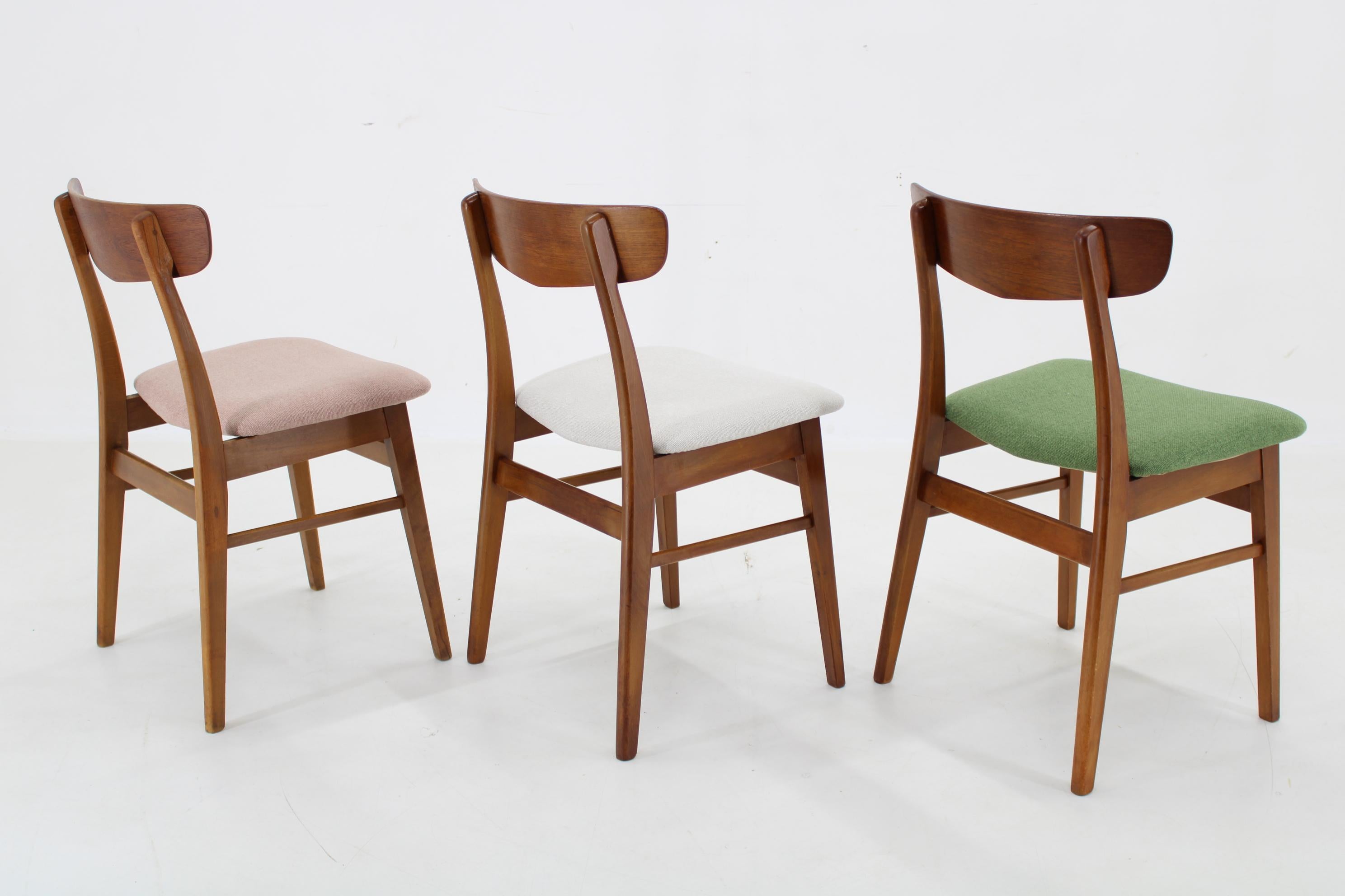 1960s Set of Three Danish Teak Chairs, Restored 2