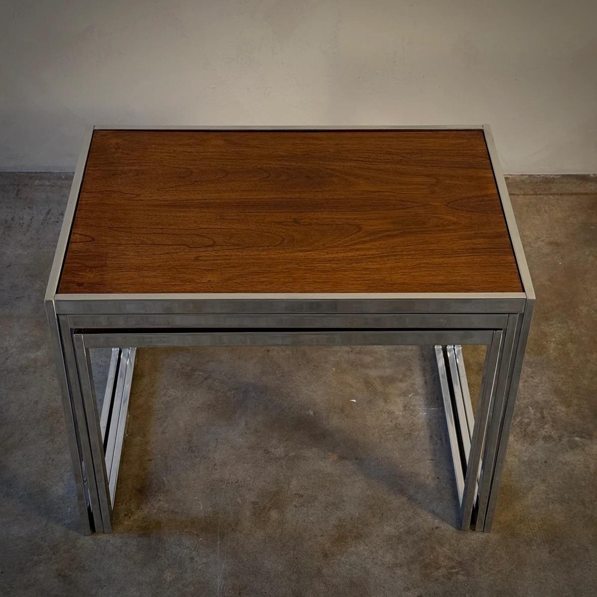 Other 1960s Set of Three English Wood and Chrome Nesting Tables For Sale