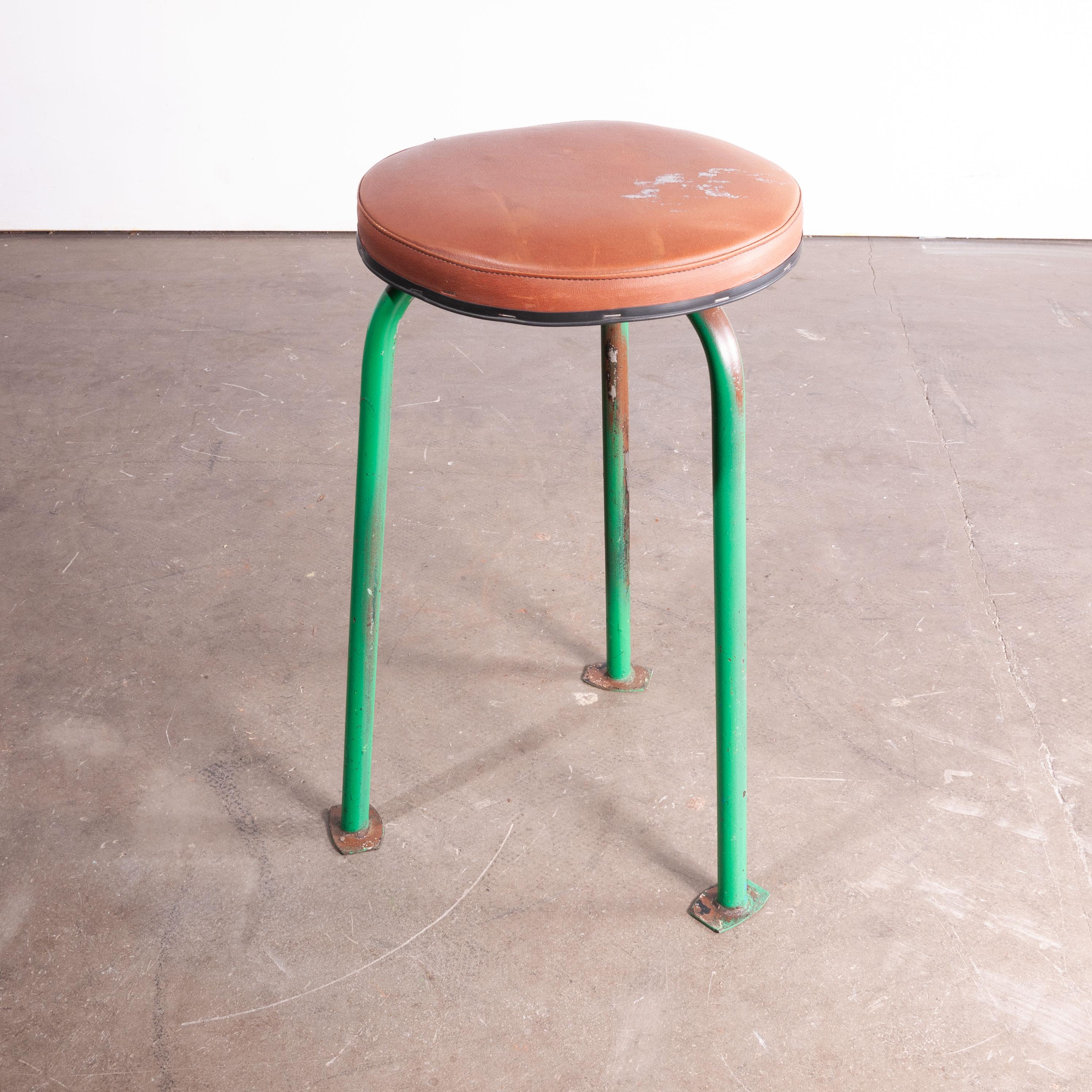 1960s Set of Three Green 1960s Russian Industrial Stools In Good Condition In Hook, Hampshire