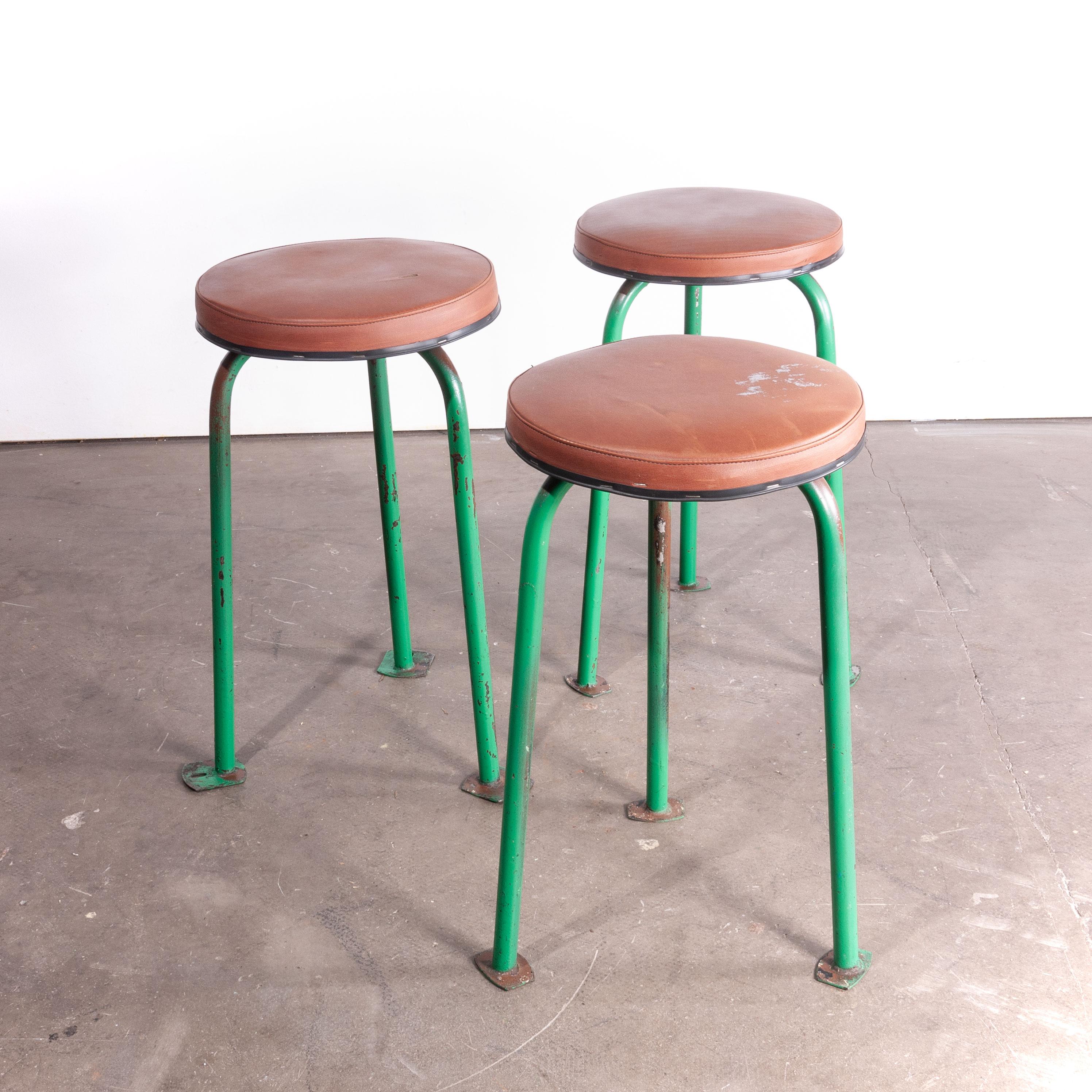 1960s Set of Three Green 1960s Russian Industrial Stools 2
