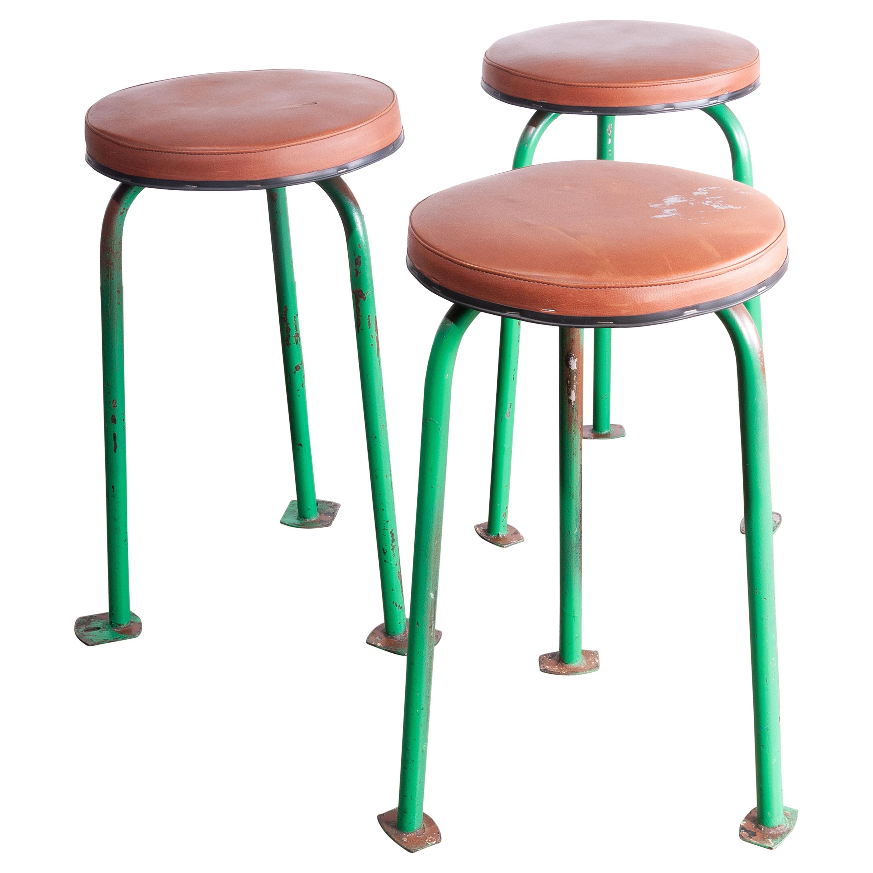 1960s Set of Three Green 1960s Russian Industrial Stools