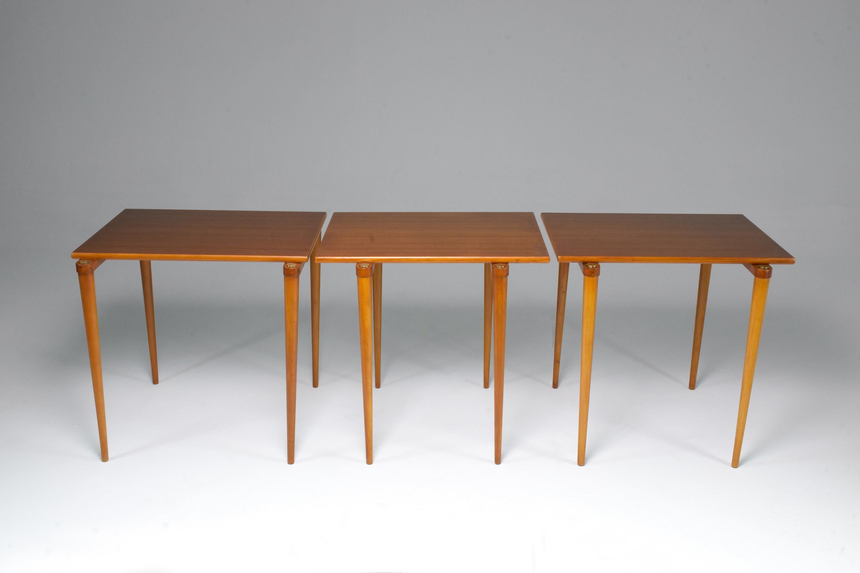 Brass 1960s Set of Three Italian Mid-Century Modern Side Tables For Sale