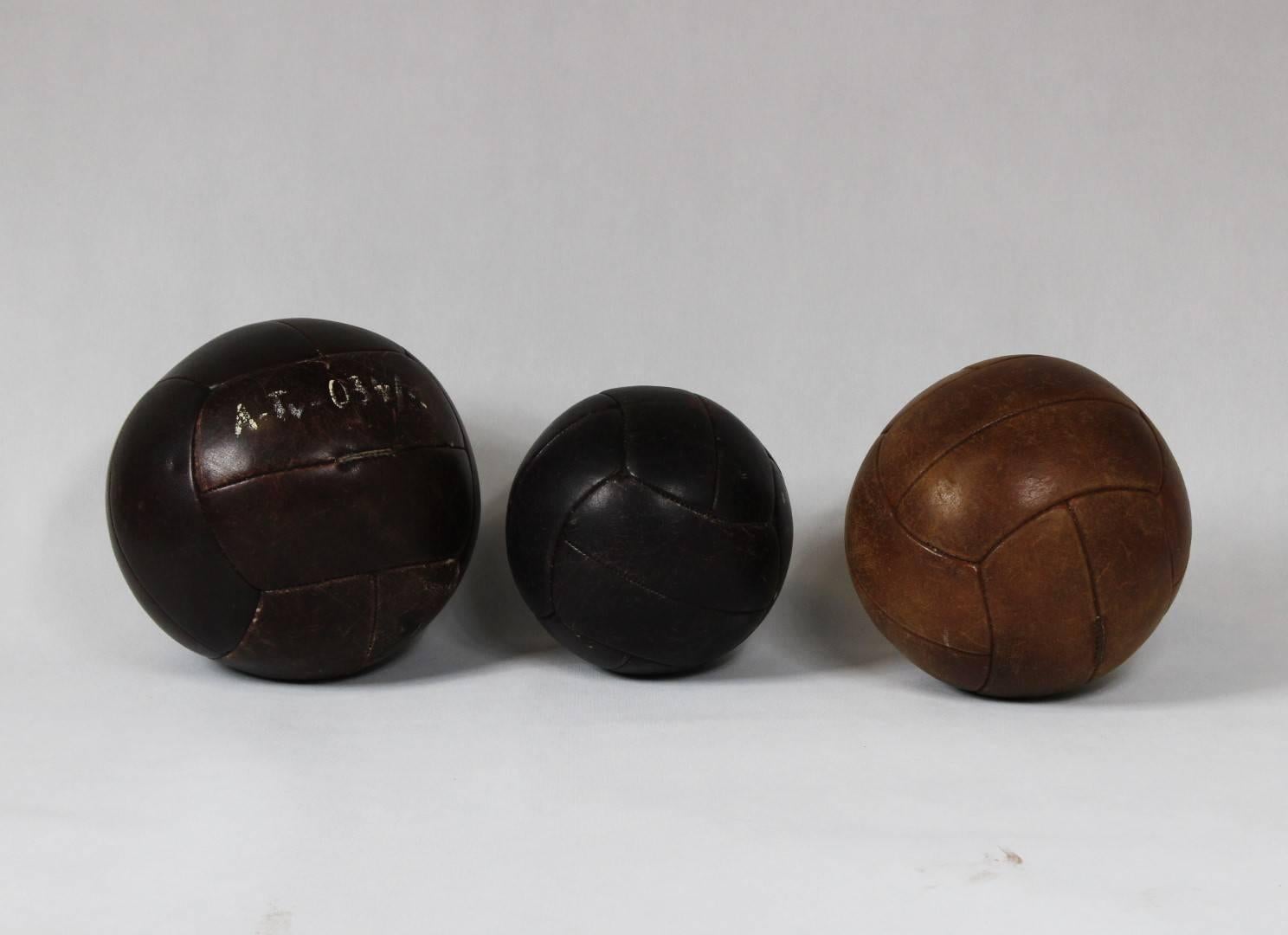 Industrial 1960s Set of Three Leather Gym Balls