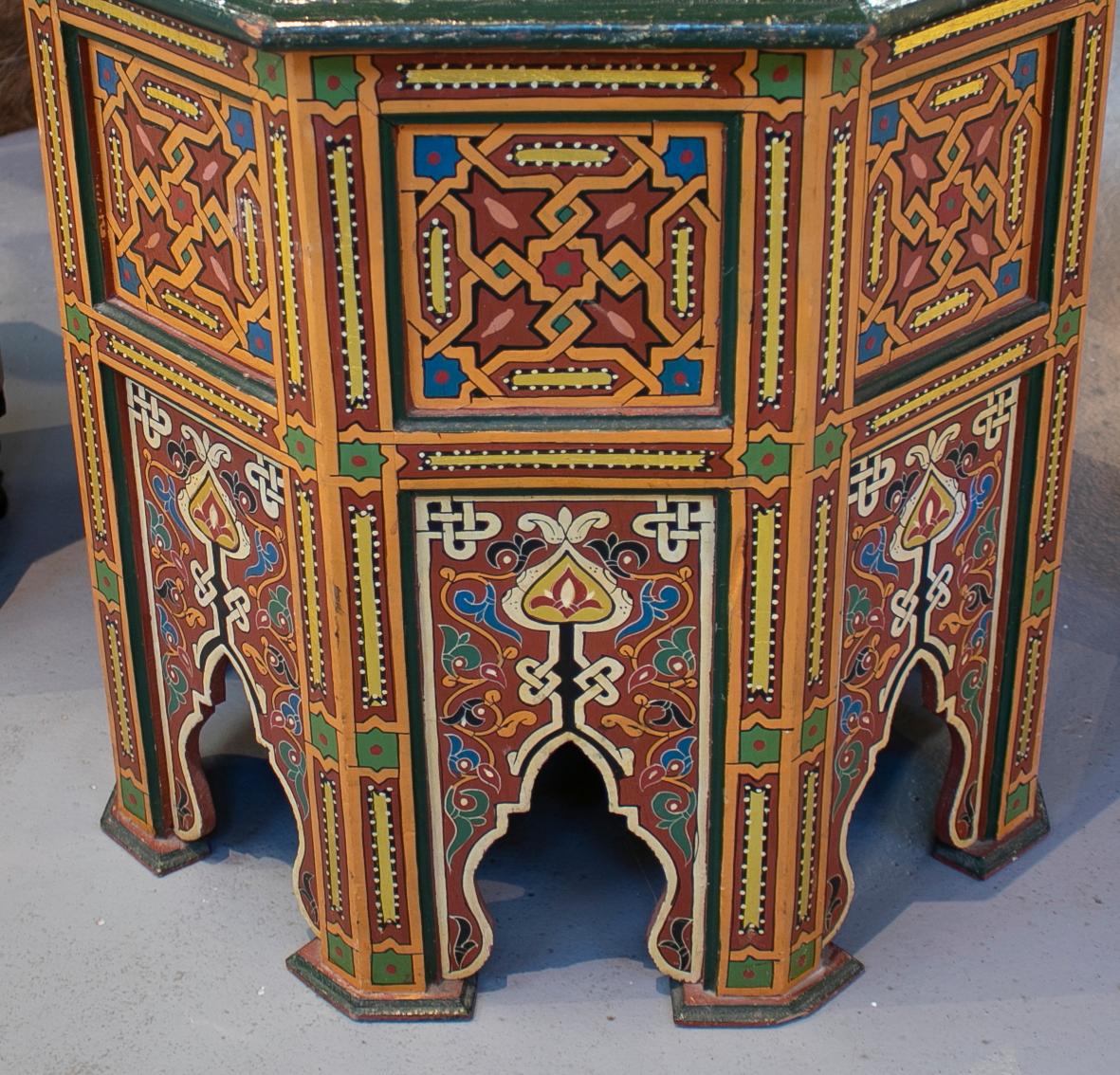 1960s Set of Three Moroccan Octagonal Wooden Painted Side Tables 3
