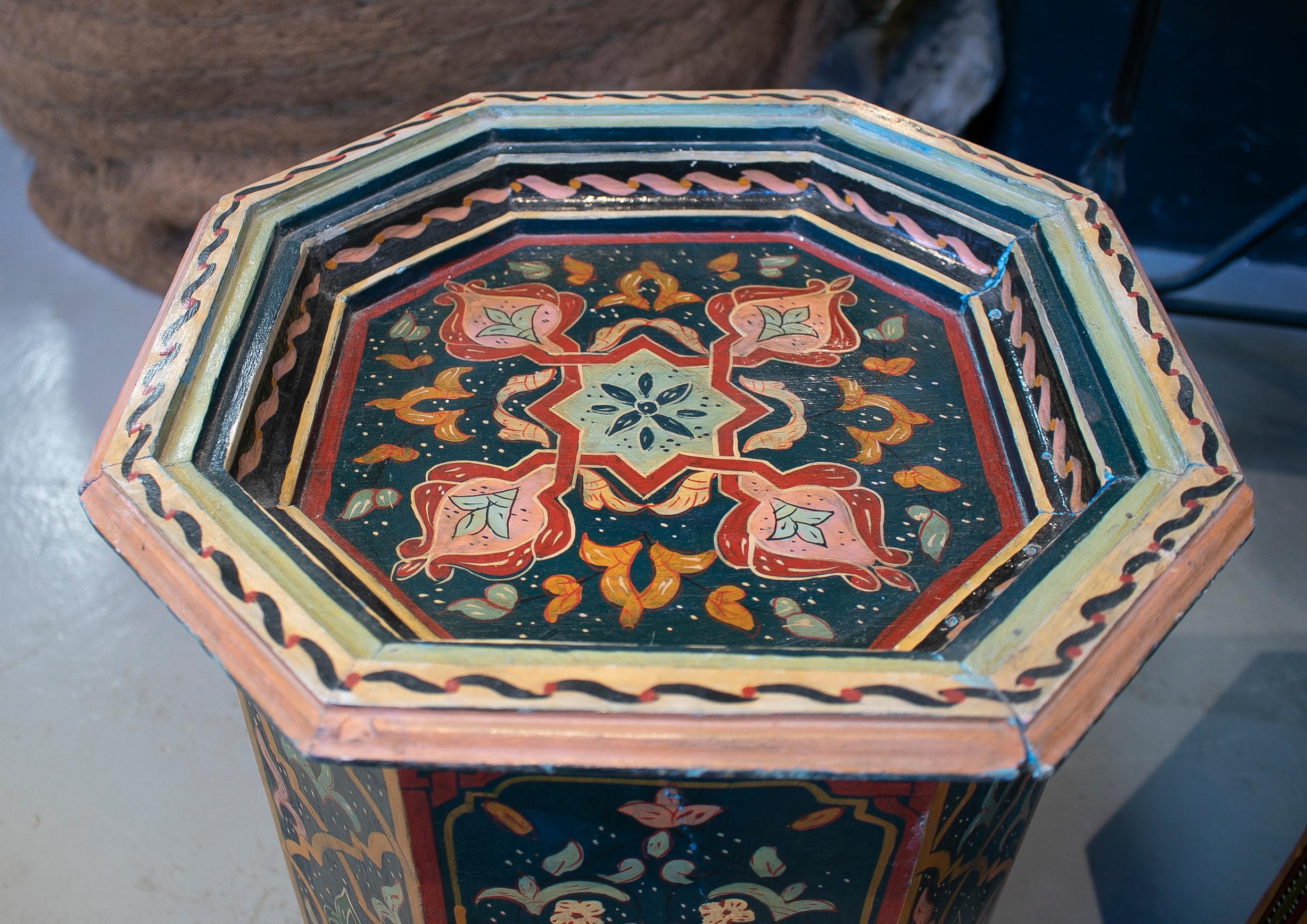 1960s Set of Three Moroccan Octagonal Wooden Painted Side Tables In Good Condition In Marbella, ES
