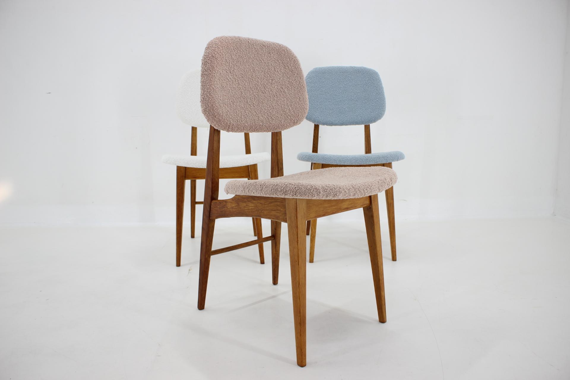 Mid-20th Century 1960s Set of Three Oak Dining Chairs in Boucle, Czechoslovakia For Sale