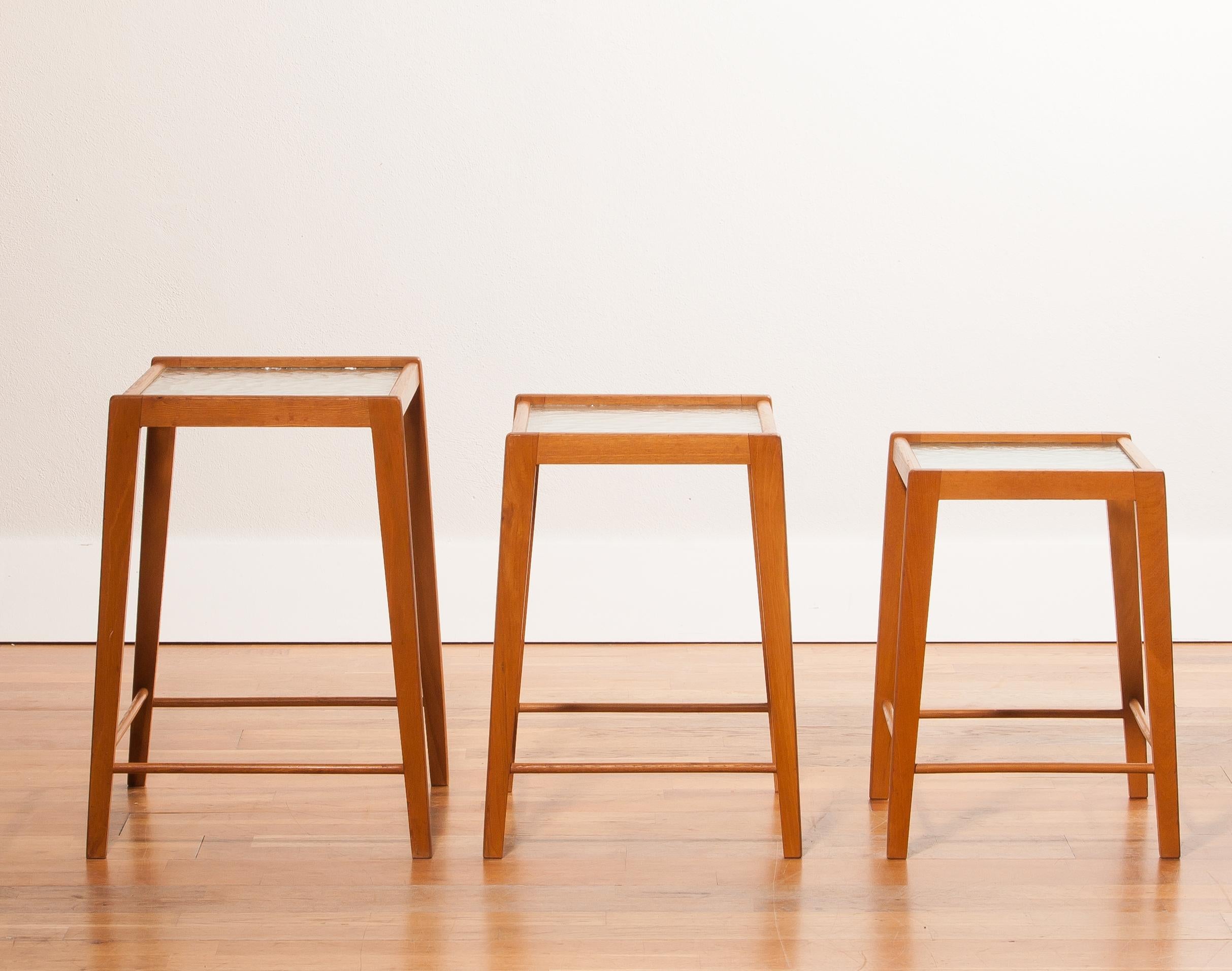 1960s, Set of Three Swedish Beech Nesting Tables 1